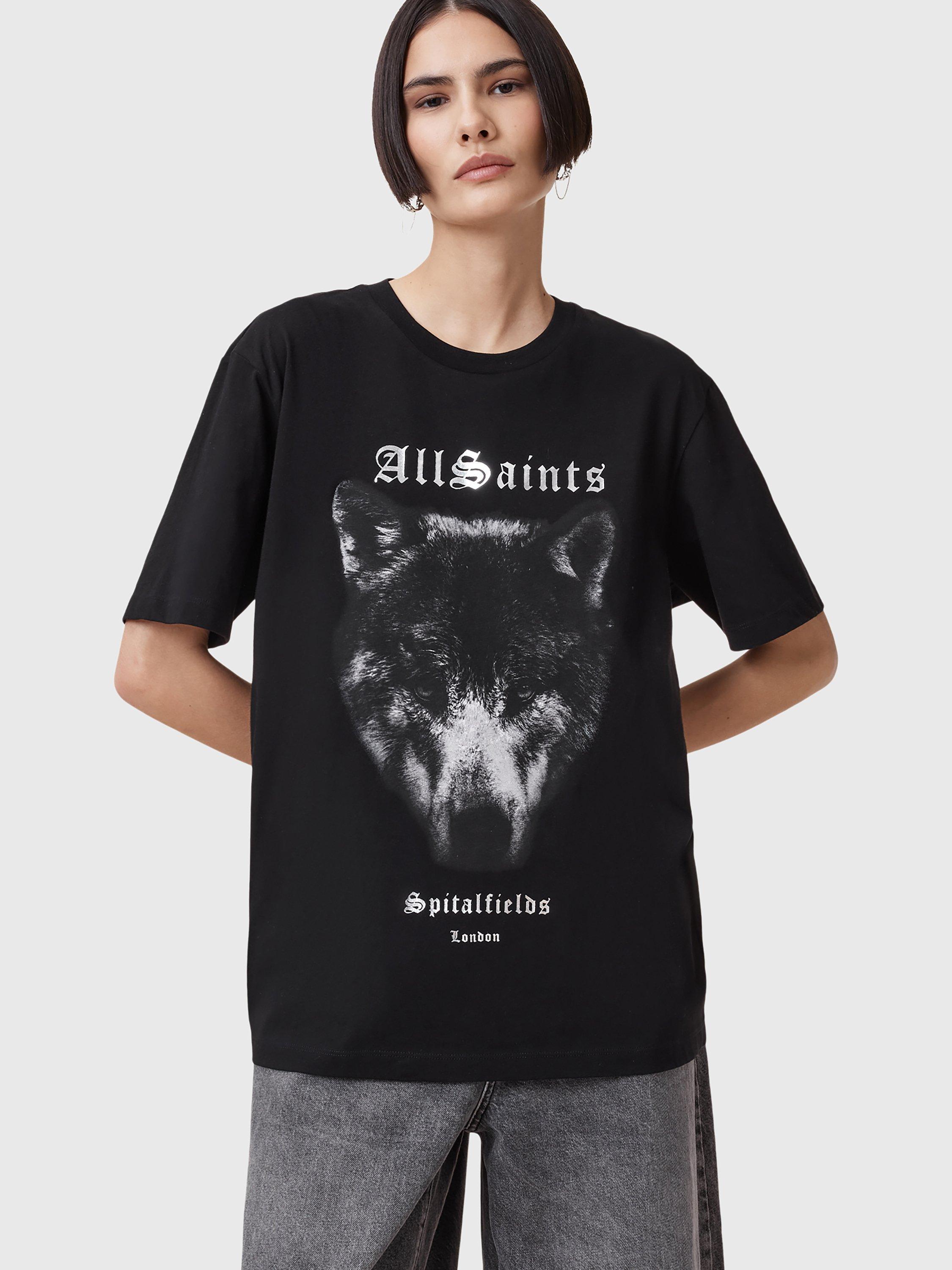 AllSaints Dawn Wolf Pure Organic Cotton Boyfriend T-Shirt, Black
