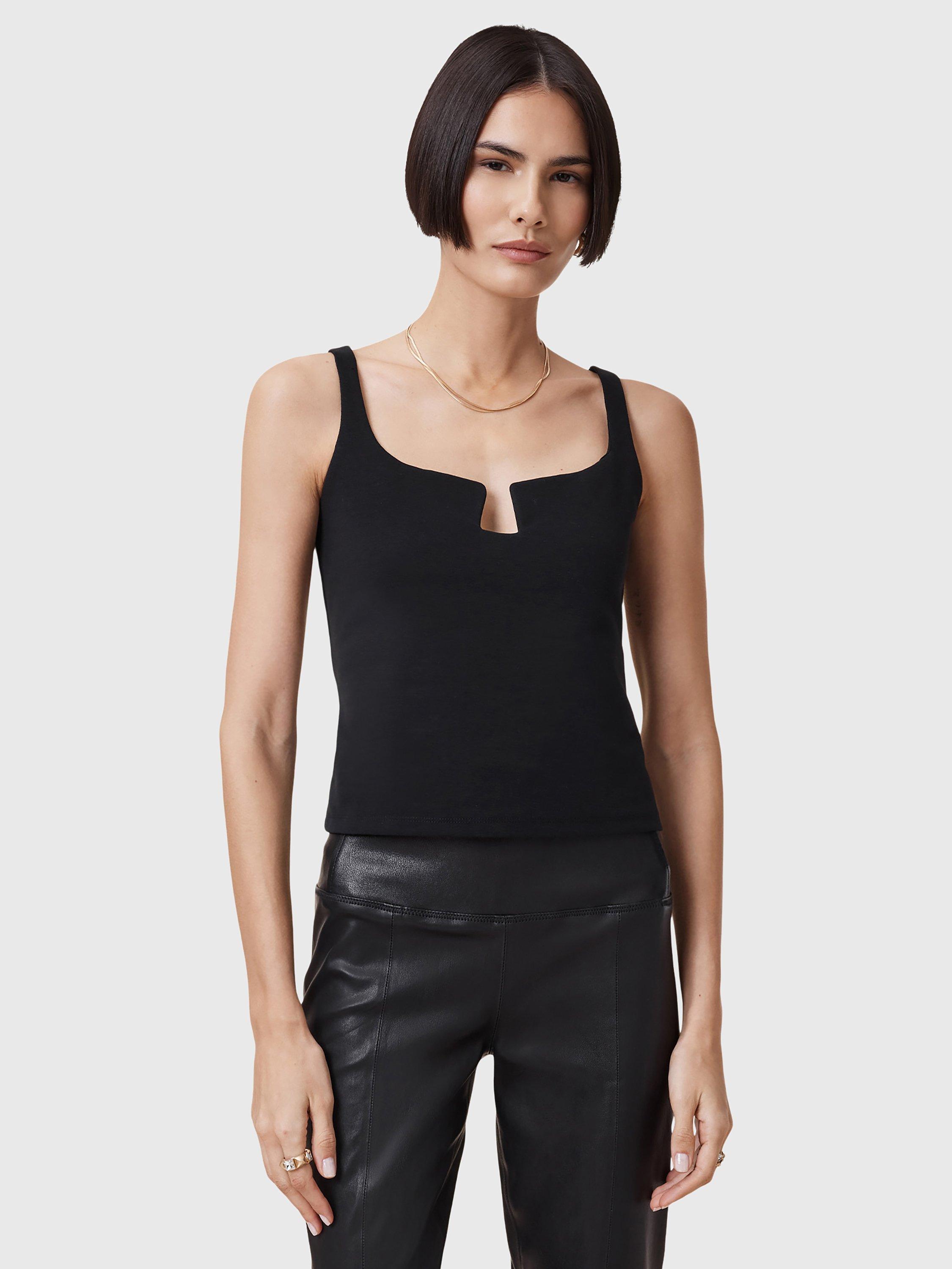 Product image 1 of 7, which shows AllSaints Mio Notch Neck Cami Top, Black, 10