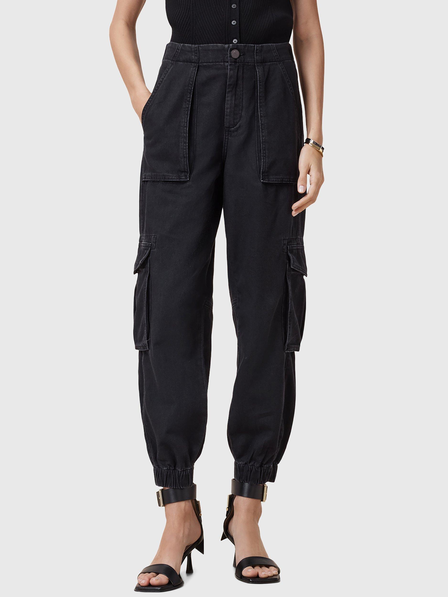 AllSaints Freda Pure Organic Cotton Denim Cargo Trousers, Black