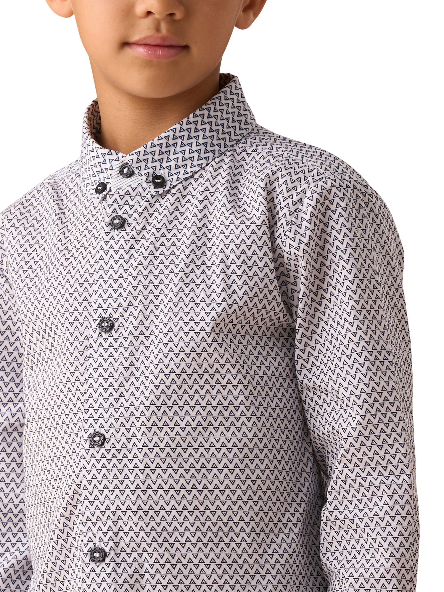 Product image 2 of 6, which shows Angel & Rocket Kids' Cotton Geometric Print Shirt, White/Multi, 3 years