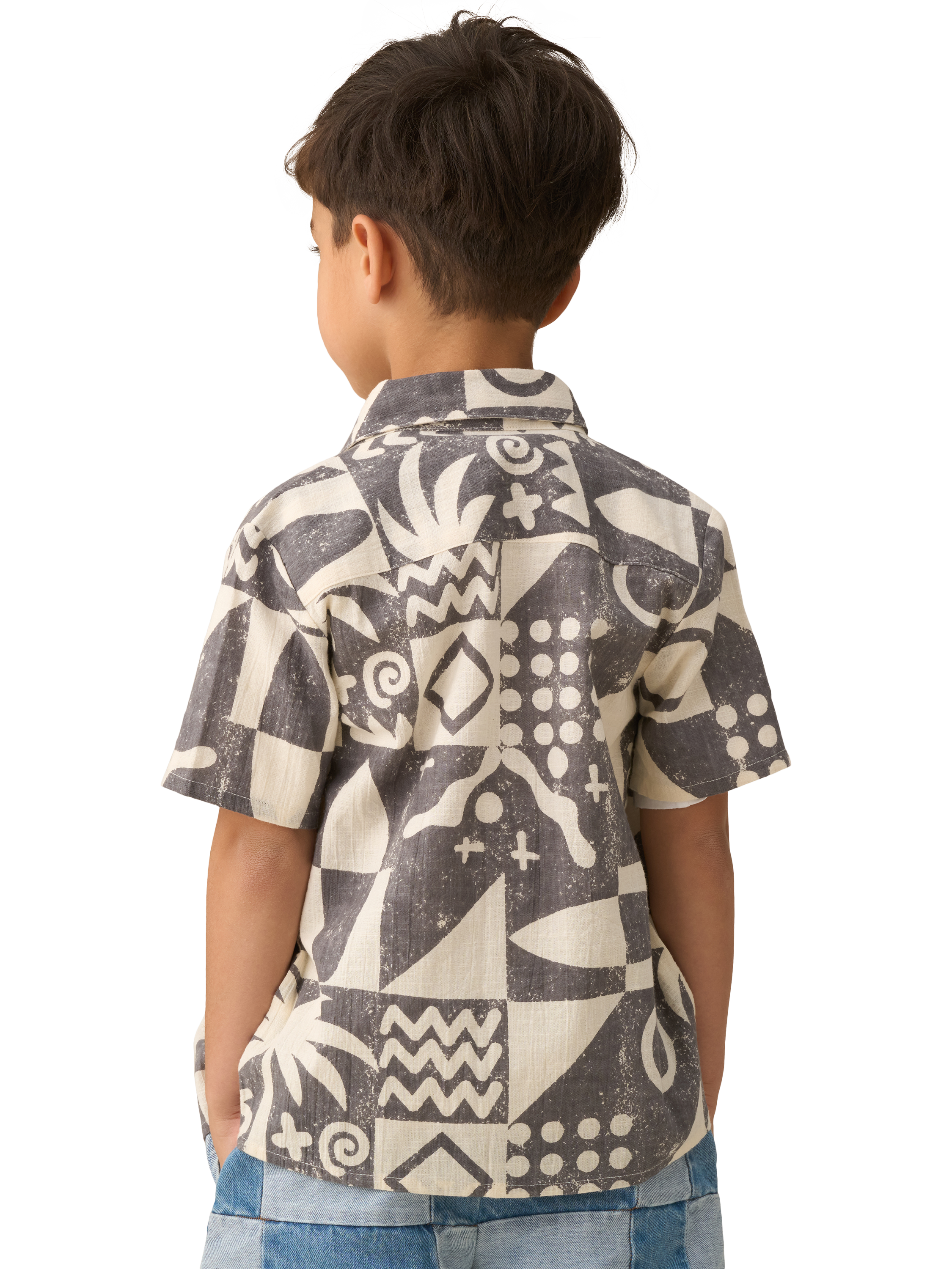 Product image 2 of 6, which shows Angel & Rocket Kids' Cotton Print Holiday Shirt, Black/Cream, 3 years