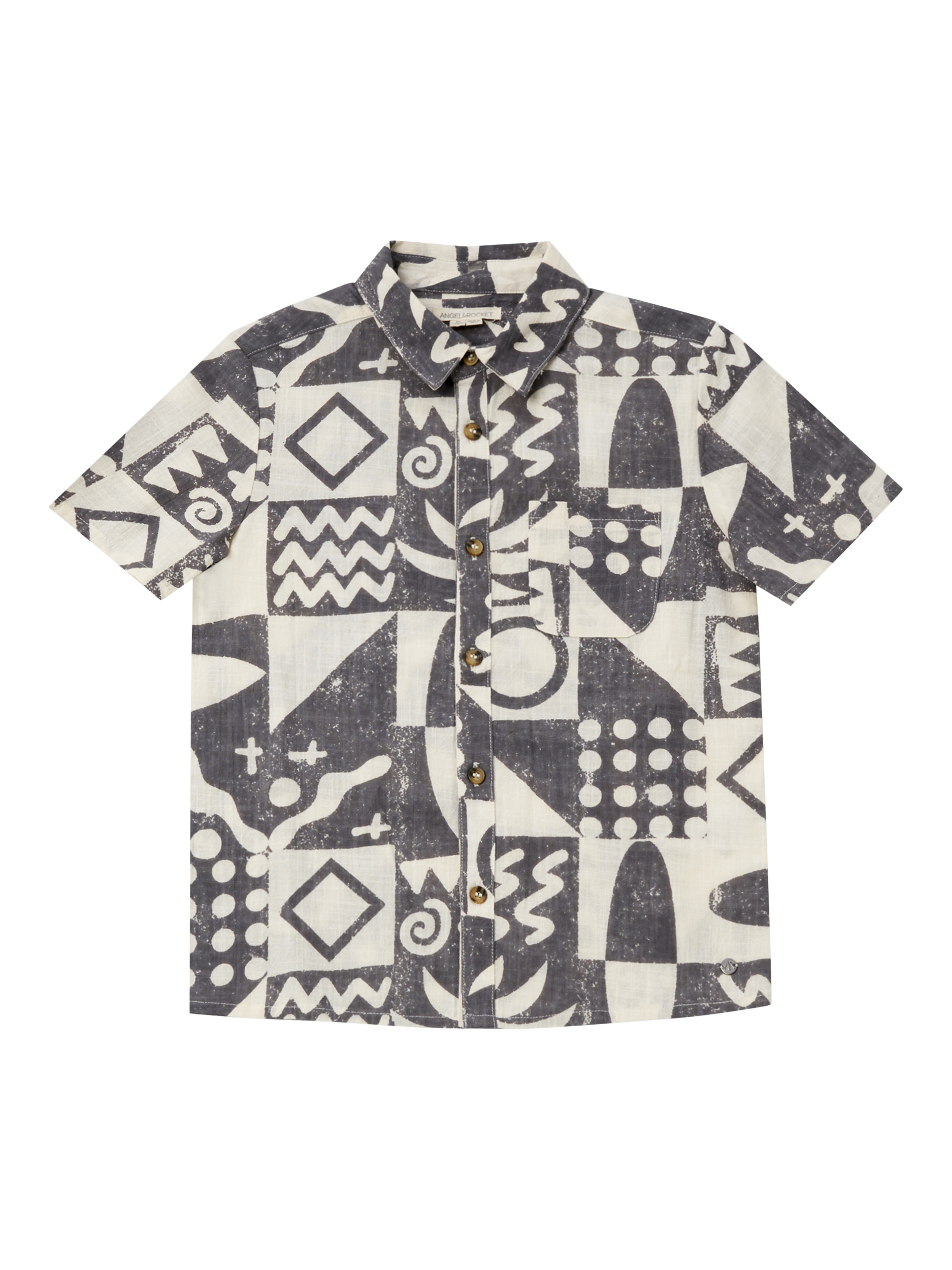 Product image 4 of 6, which shows Angel & Rocket Kids' Cotton Print Holiday Shirt, Black/Cream, 3 years