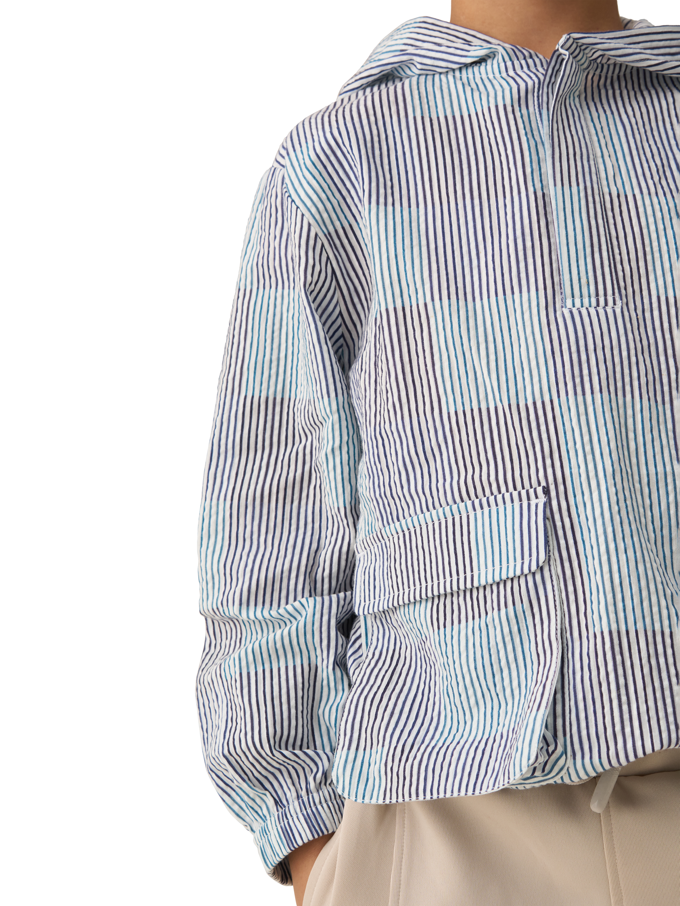 Product image 3 of 4, which shows Angel & Rocket Kids' Leo Striped Hooded Shirt, Blue/Multi, 3 years