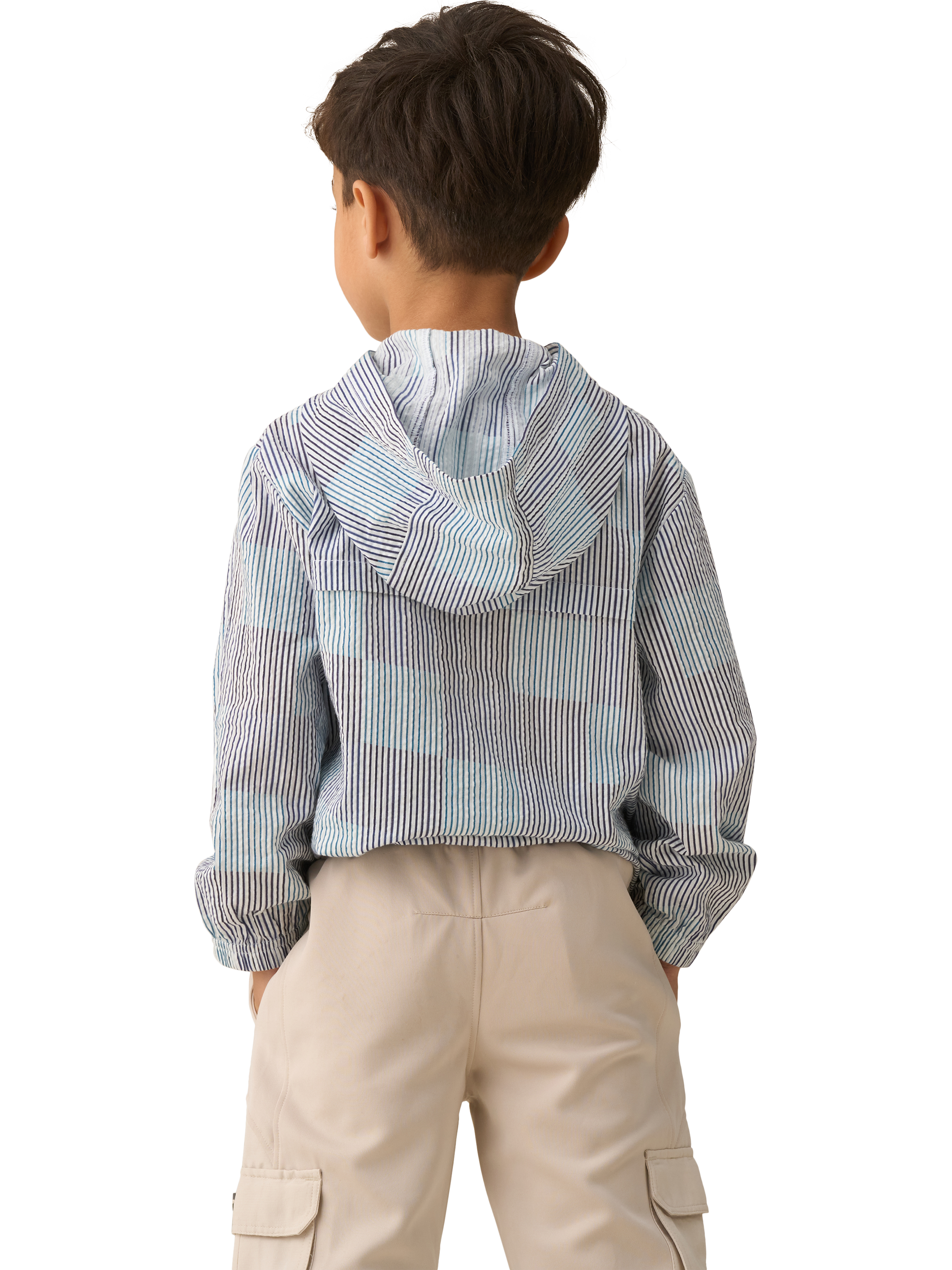Product image 4 of 4, which shows Angel & Rocket Kids' Leo Striped Hooded Shirt, Blue/Multi, 3 years