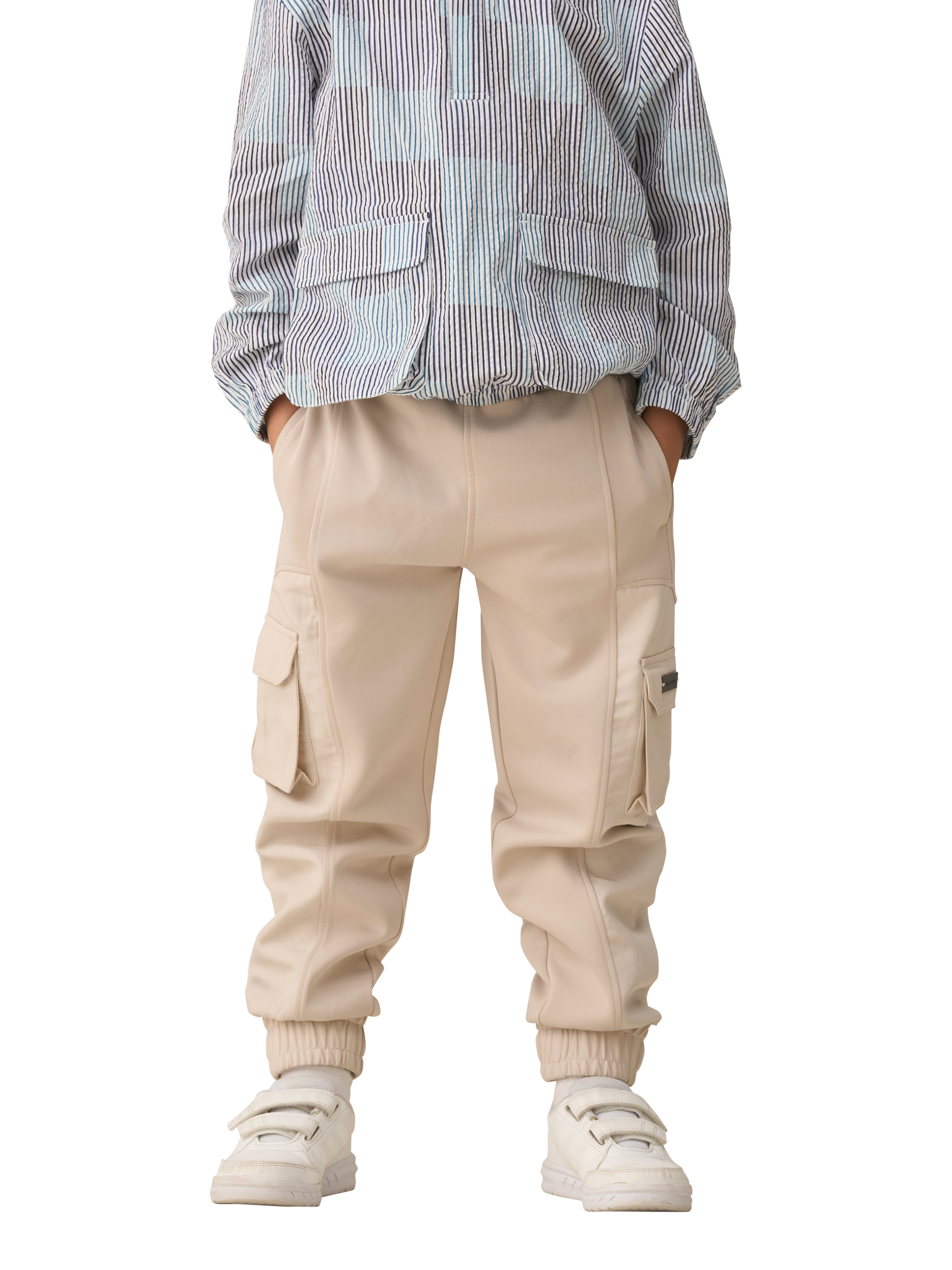 Product image 2 of 8, which shows Angel & Rocket Kids' Cargo Joggers, Cream, 3 years