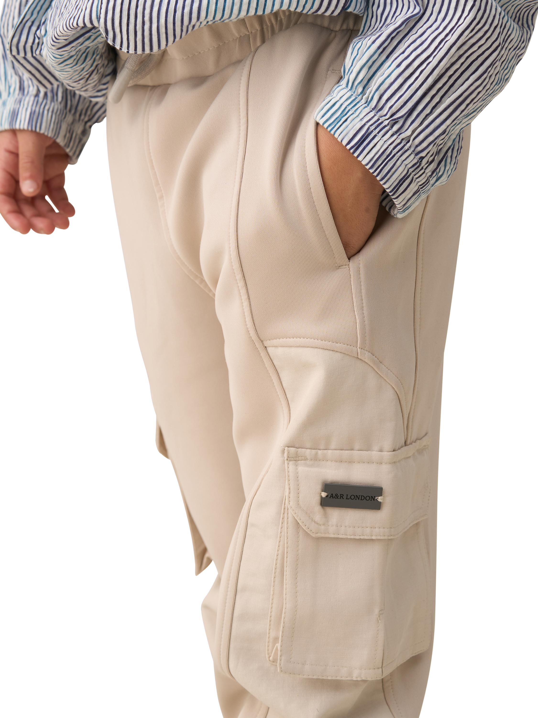 Product image 4 of 8, which shows Angel & Rocket Kids' Cargo Joggers, Cream, 3 years