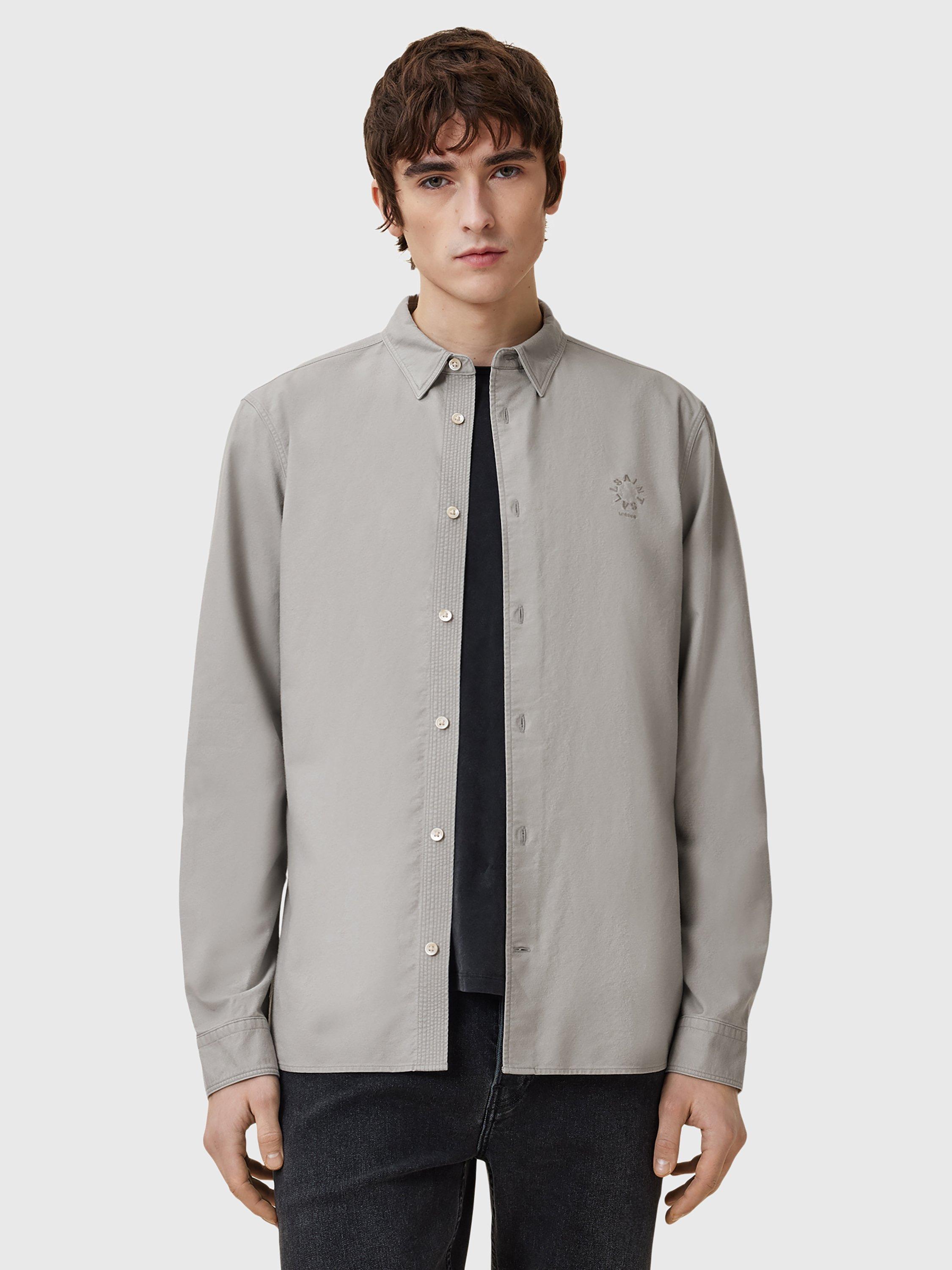 AllSaints Haven Slim Fit Long Sleeve Shirt, Mid Grey