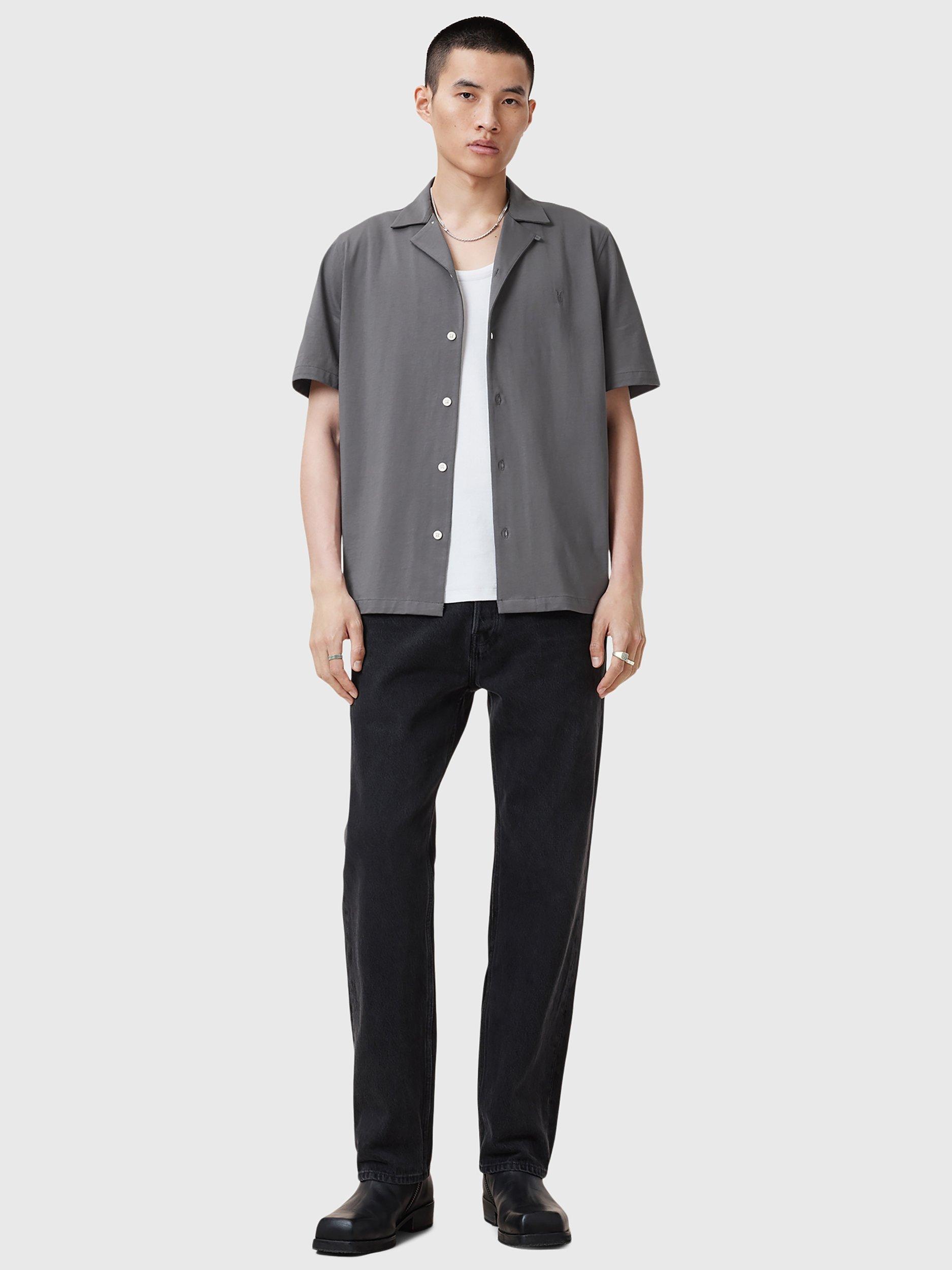 Product image 3 of 6, which shows AllSaints Hudson Organic Cotton Relaxed Fit Shirt, Mid Grey, S