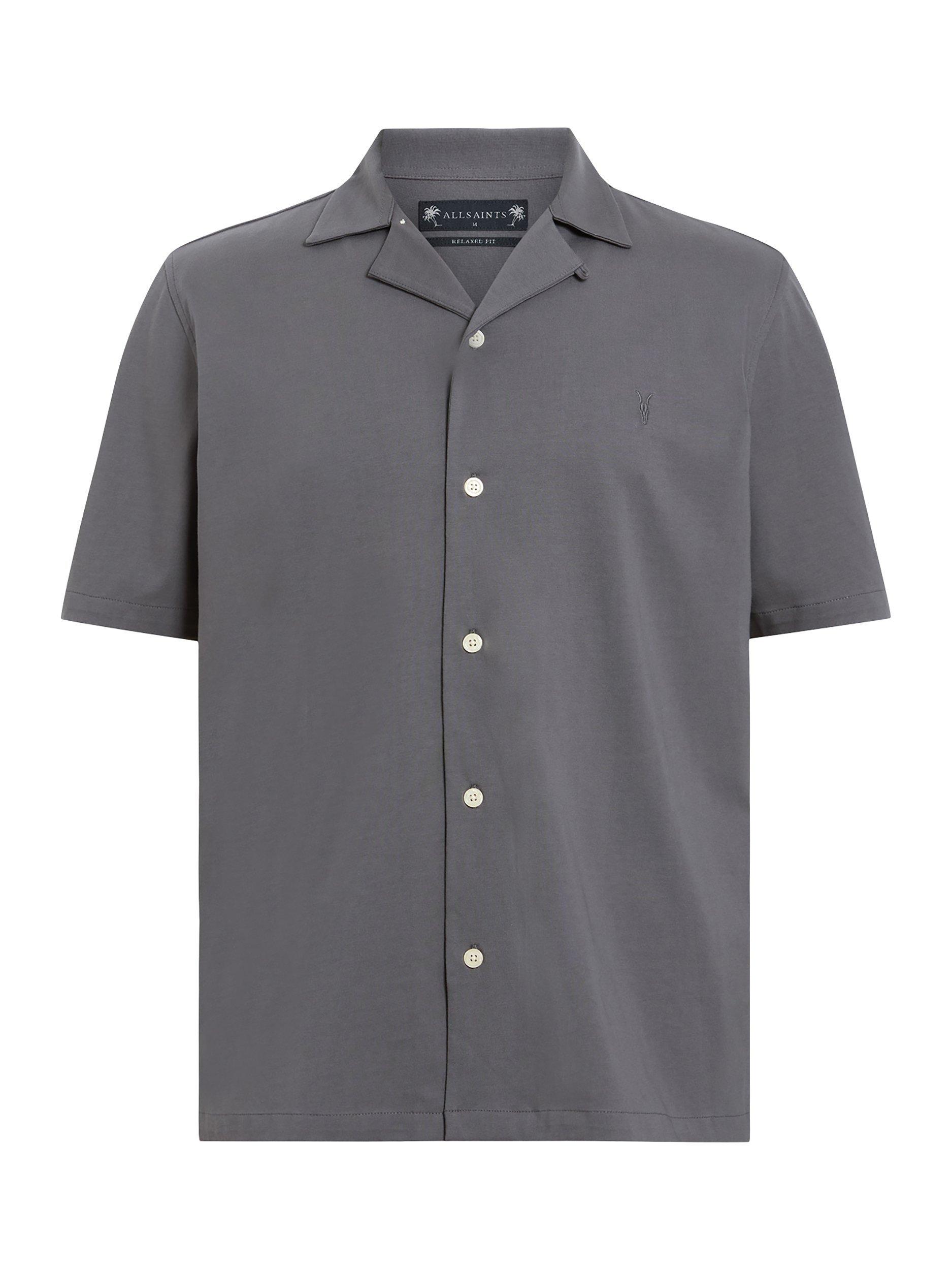 Product image 4 of 6, which shows AllSaints Hudson Organic Cotton Relaxed Fit Shirt, Mid Grey, S