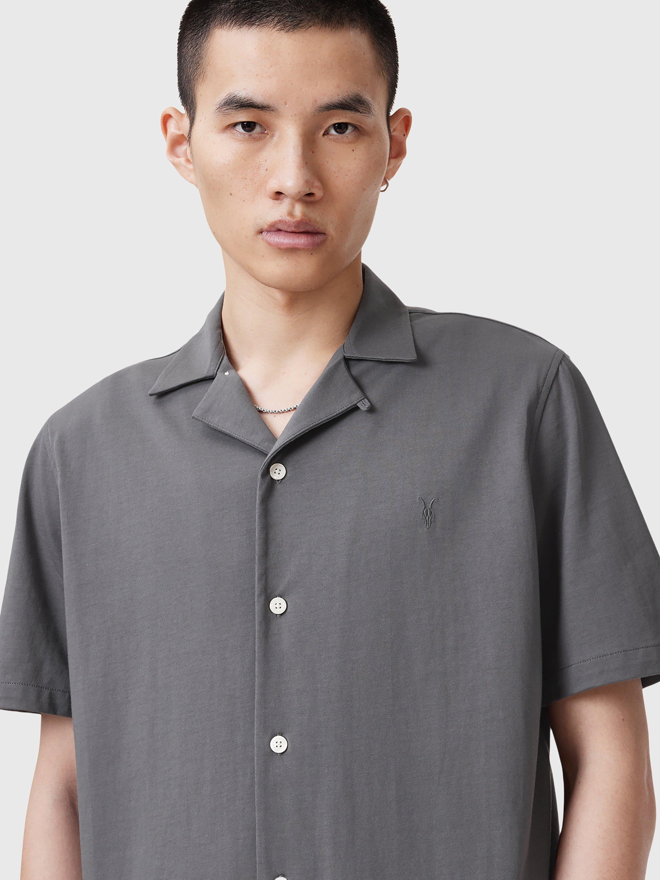 Product image 5 of 6, which shows AllSaints Hudson Organic Cotton Relaxed Fit Shirt, Mid Grey, S
