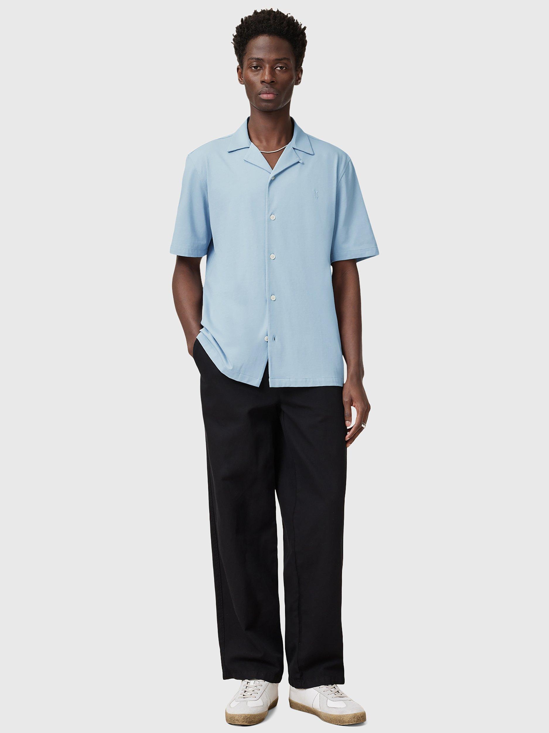 Product image 3 of 6, which shows AllSaints Hudson Loose Fit Short Sleeve Shirt, Mid Blue, L