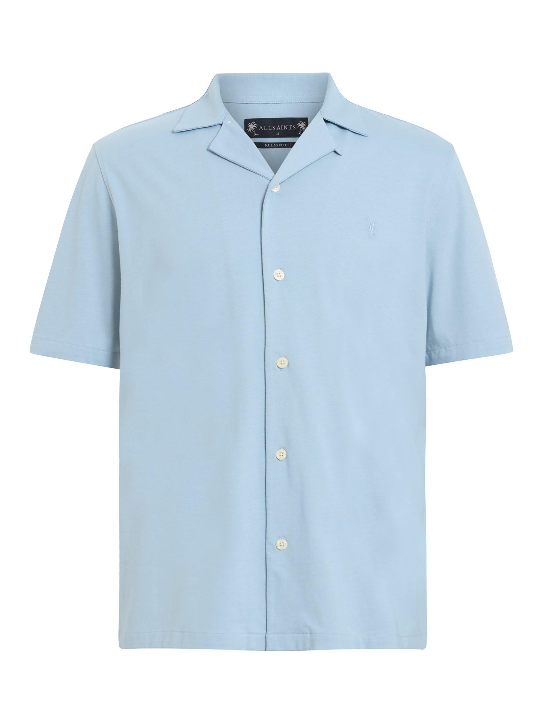 Product image 4 of 6, which shows AllSaints Hudson Loose Fit Short Sleeve Shirt, Mid Blue, L