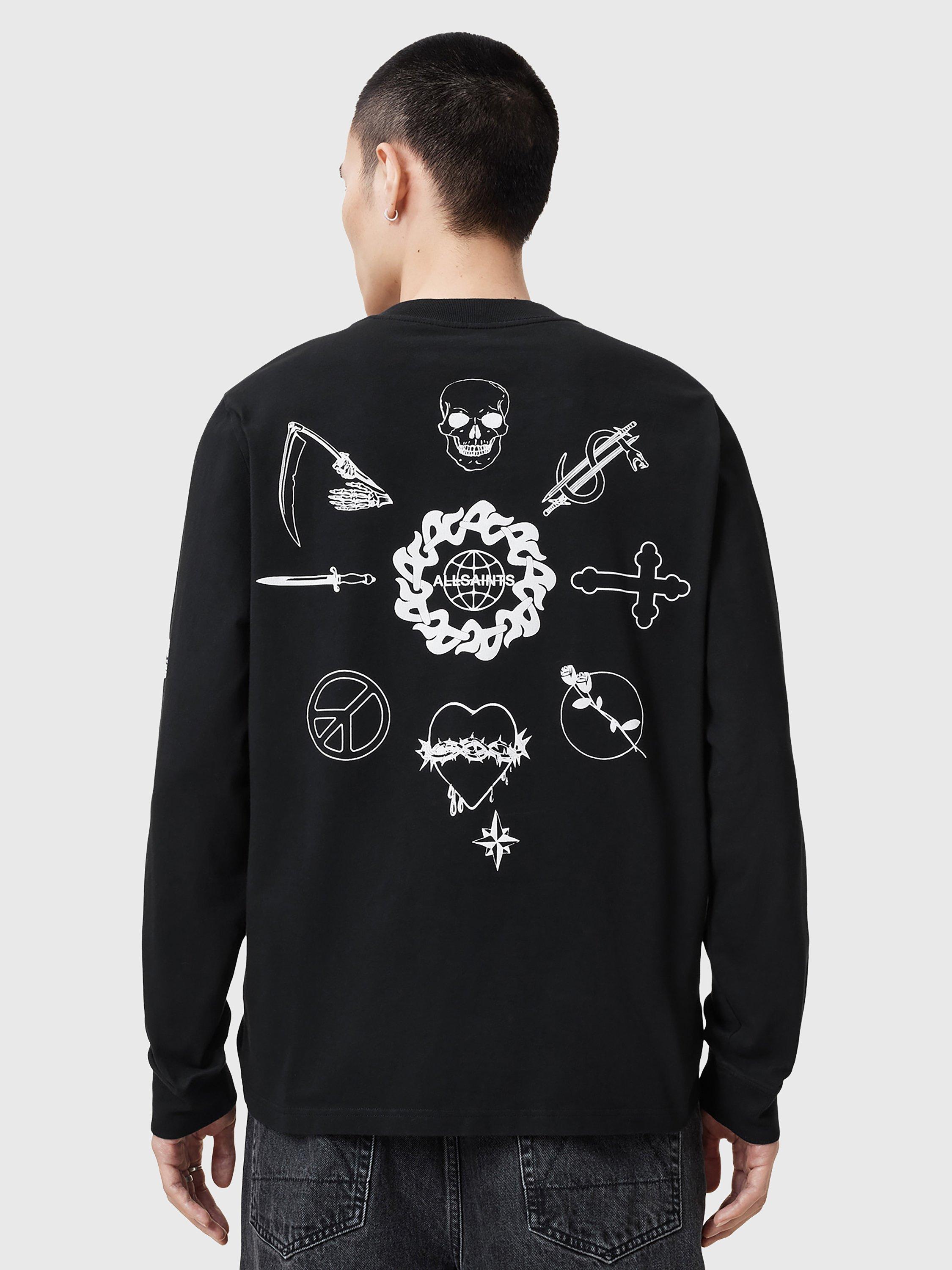 Product image 2 of 9, which shows AllSaints Orbital Graphic Crew Neck Cotton Sweatshirt, Nearly Black, L