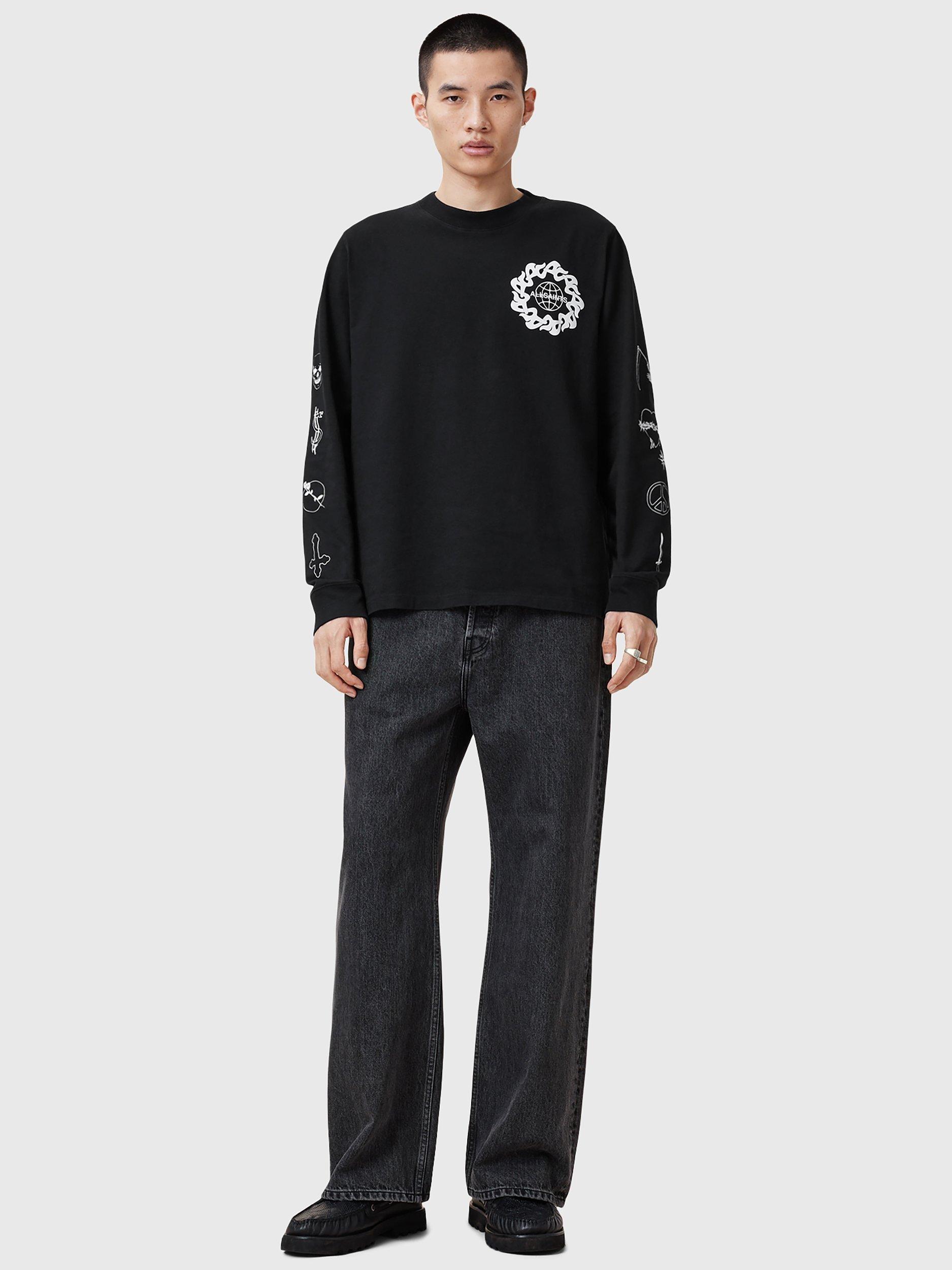 Product image 3 of 9, which shows AllSaints Orbital Graphic Crew Neck Cotton Sweatshirt, Nearly Black, L