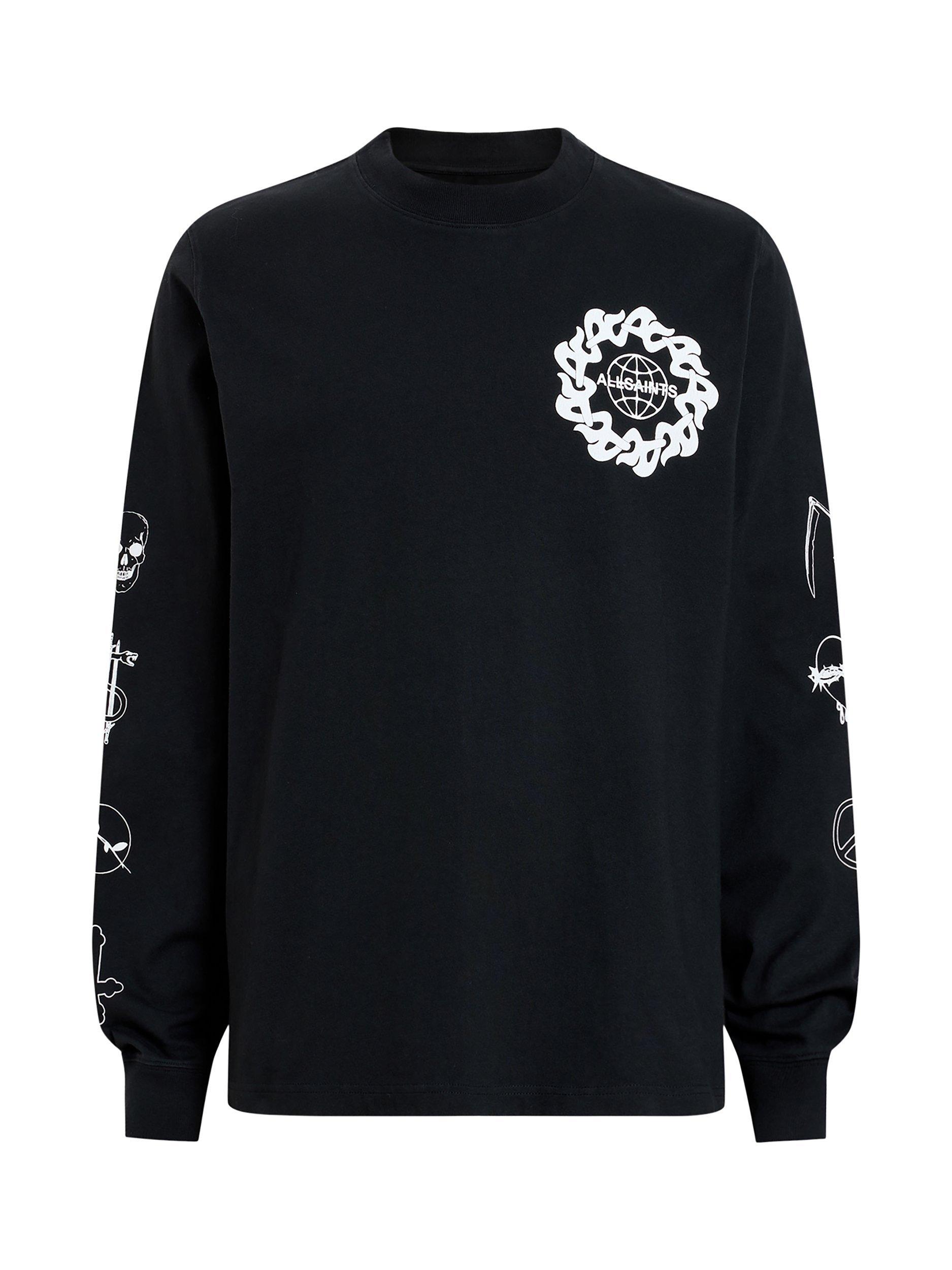 Product image 4 of 9, which shows AllSaints Orbital Graphic Crew Neck Cotton Sweatshirt, Nearly Black, L