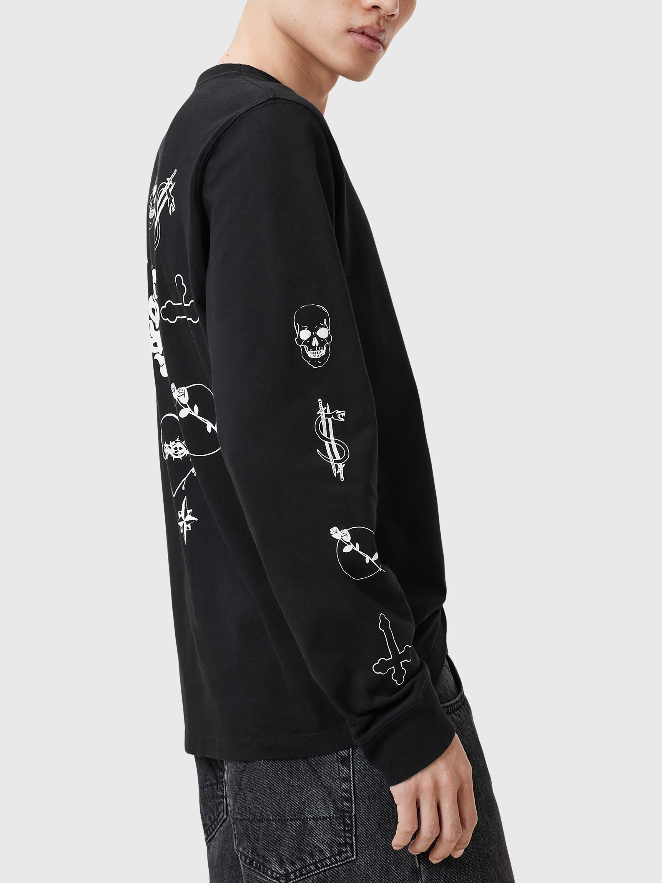 Product image 8 of 9, which shows AllSaints Orbital Graphic Crew Neck Cotton Sweatshirt, Nearly Black, L