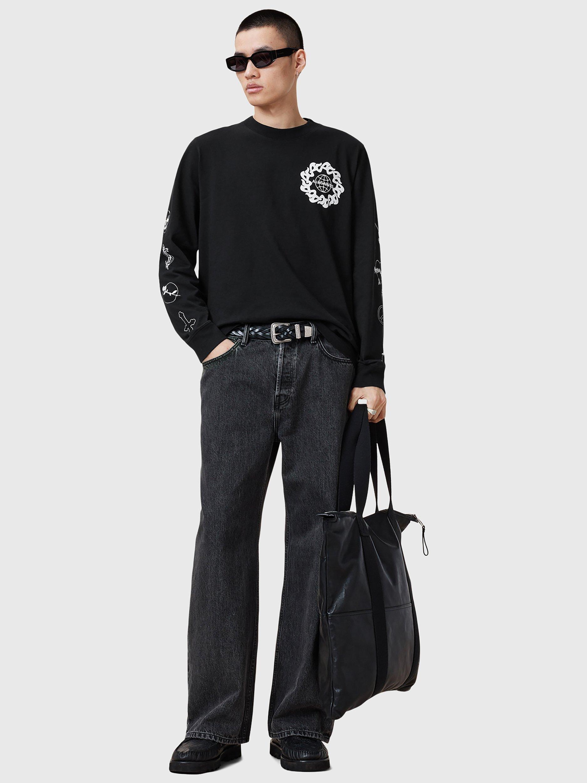 Product image 9 of 9, which shows AllSaints Orbital Graphic Crew Neck Cotton Sweatshirt, Nearly Black, L