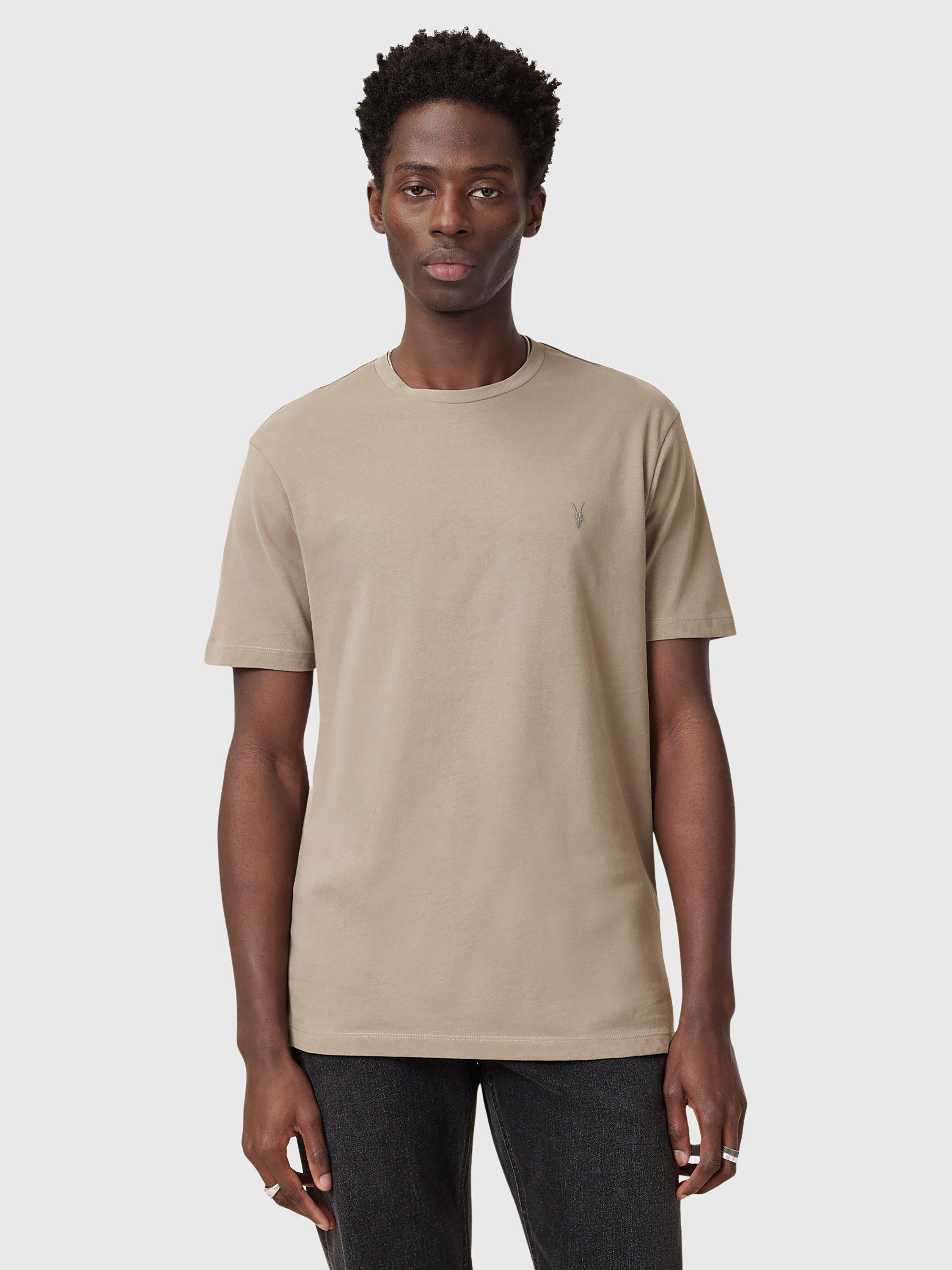 Product image 1 of 7, which shows AllSaints Brace Crew Cotton T-Shirt, Brown, M