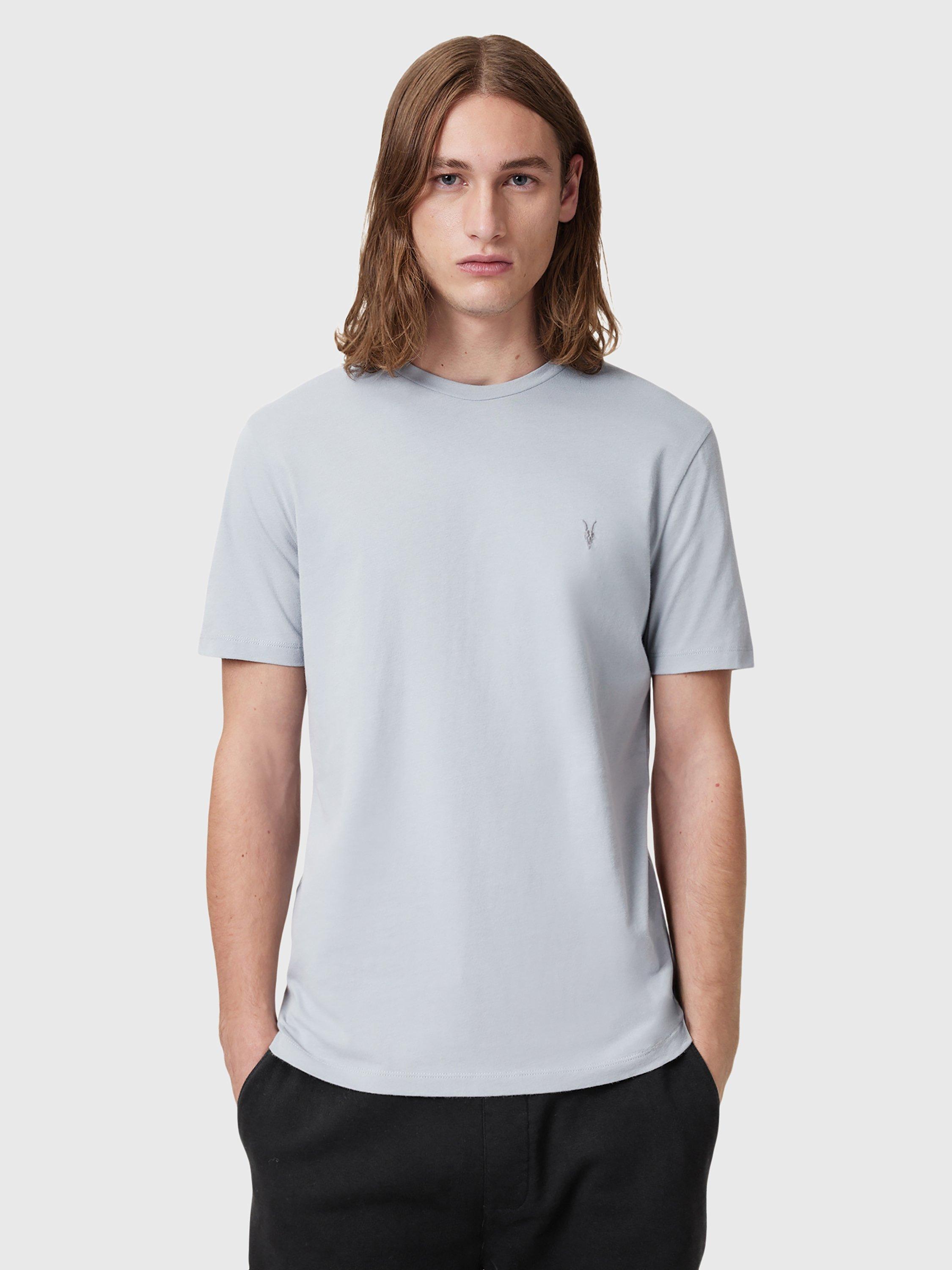 Product image 1 of 8, which shows AllSaints Brace Crew Cotton T-Shirt, Pack of 3, Blue/Multi, XS