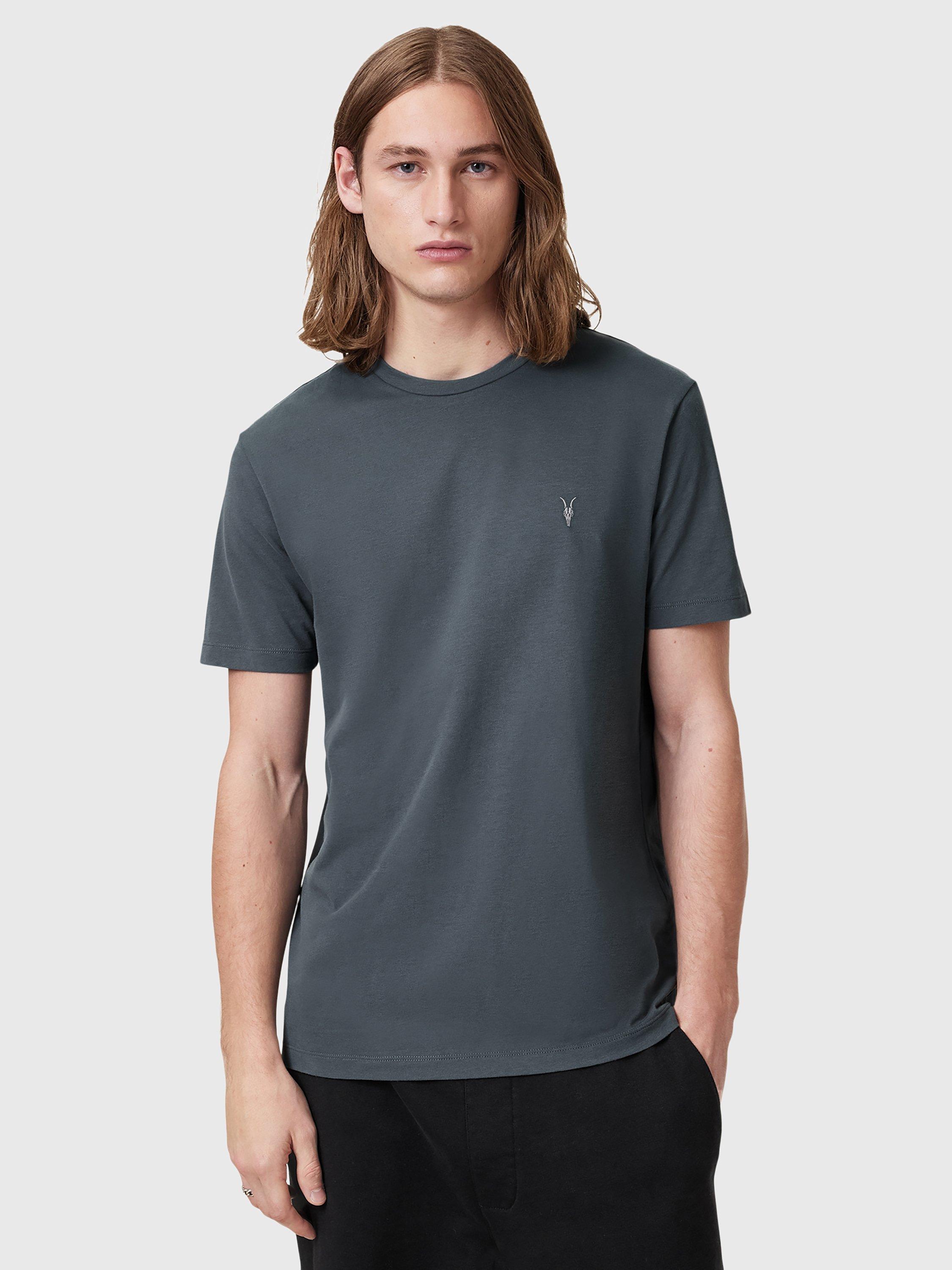 Product image 5 of 8, which shows AllSaints Brace Crew Cotton T-Shirt, Pack of 3, Blue/Multi, XS