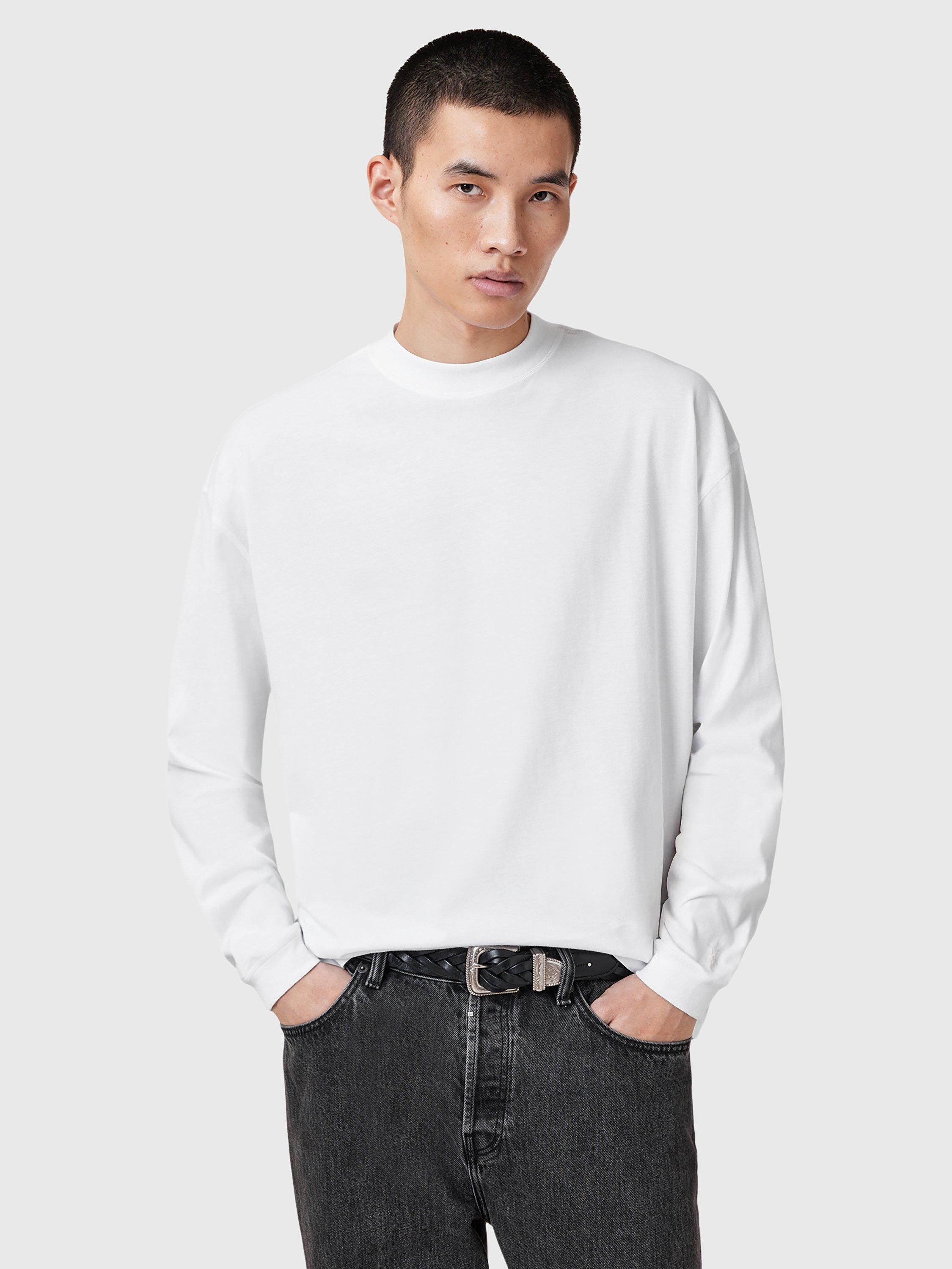 AllSaints Finn Organic Cotton Crew Neck Top, White/Multi
