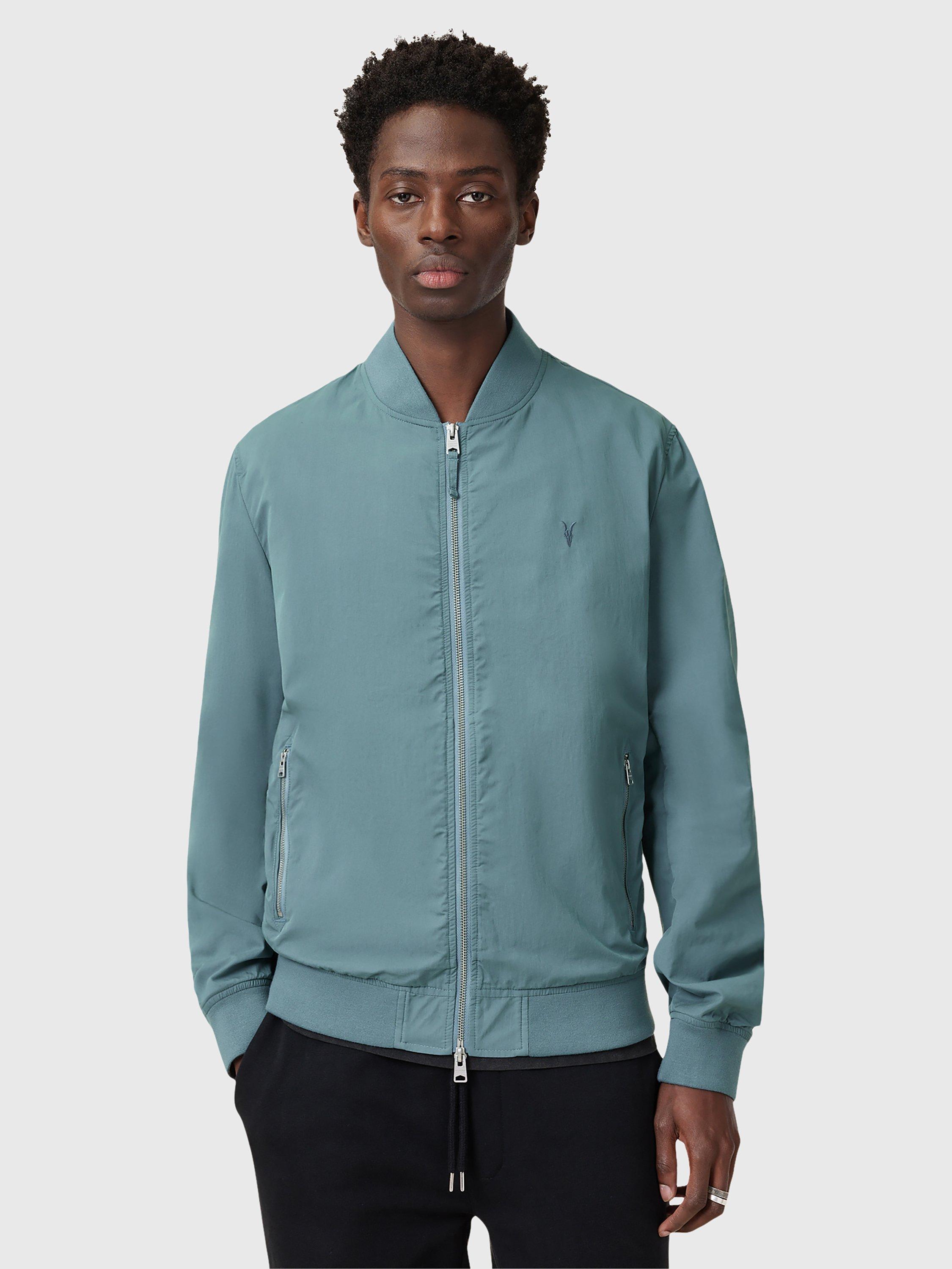 Product image 1 of 9, which shows AllSaints Bassett Bomber Jacket, Mid Blue, L