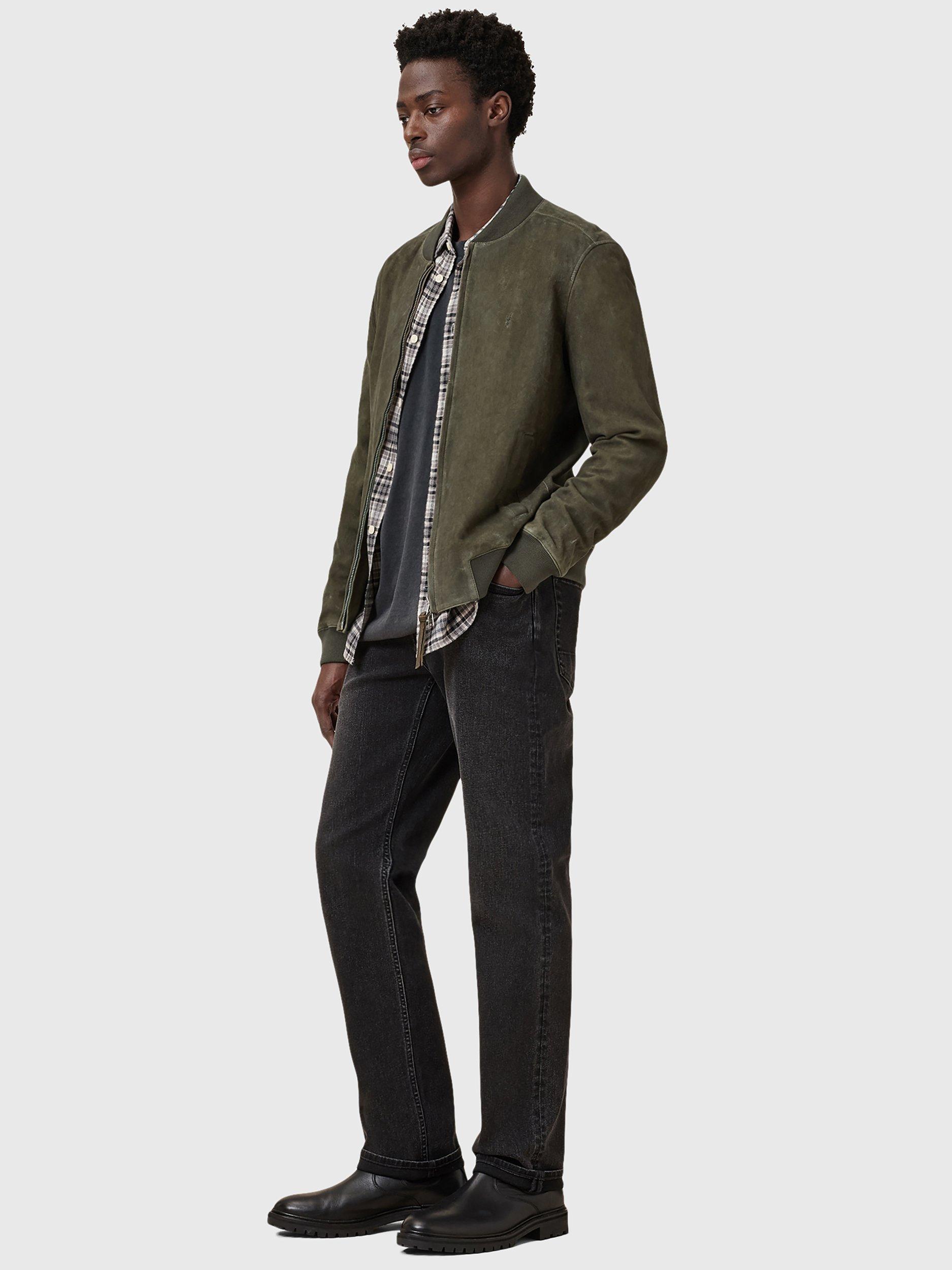 Product image 7 of 7, which shows AllSaints Buckley Suede Bomber Jacket, Military Green, XL