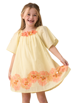 Angel & Rocket Kids' Embroidered Swing Dress, Yellow/Multi, Yellow/Multi