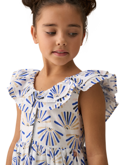 Angel & Rocket Kids' Cotton Frill Neck Fit & Flare Dress, Blue/Multi - view 2, Blue/Multi