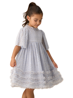 Angel & Rocket Kids' Star Print Mesh Dress, Blue/Gold, Blue/Gold