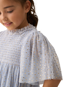 Angel & Rocket Kids' Star Print Mesh Dress, Blue/Gold - view 2, Blue/Gold