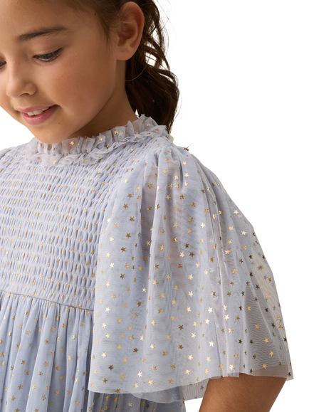 Angel & Rocket Kids' Star Print Mesh Dress, Blue/Gold - view 2, Blue/Gold