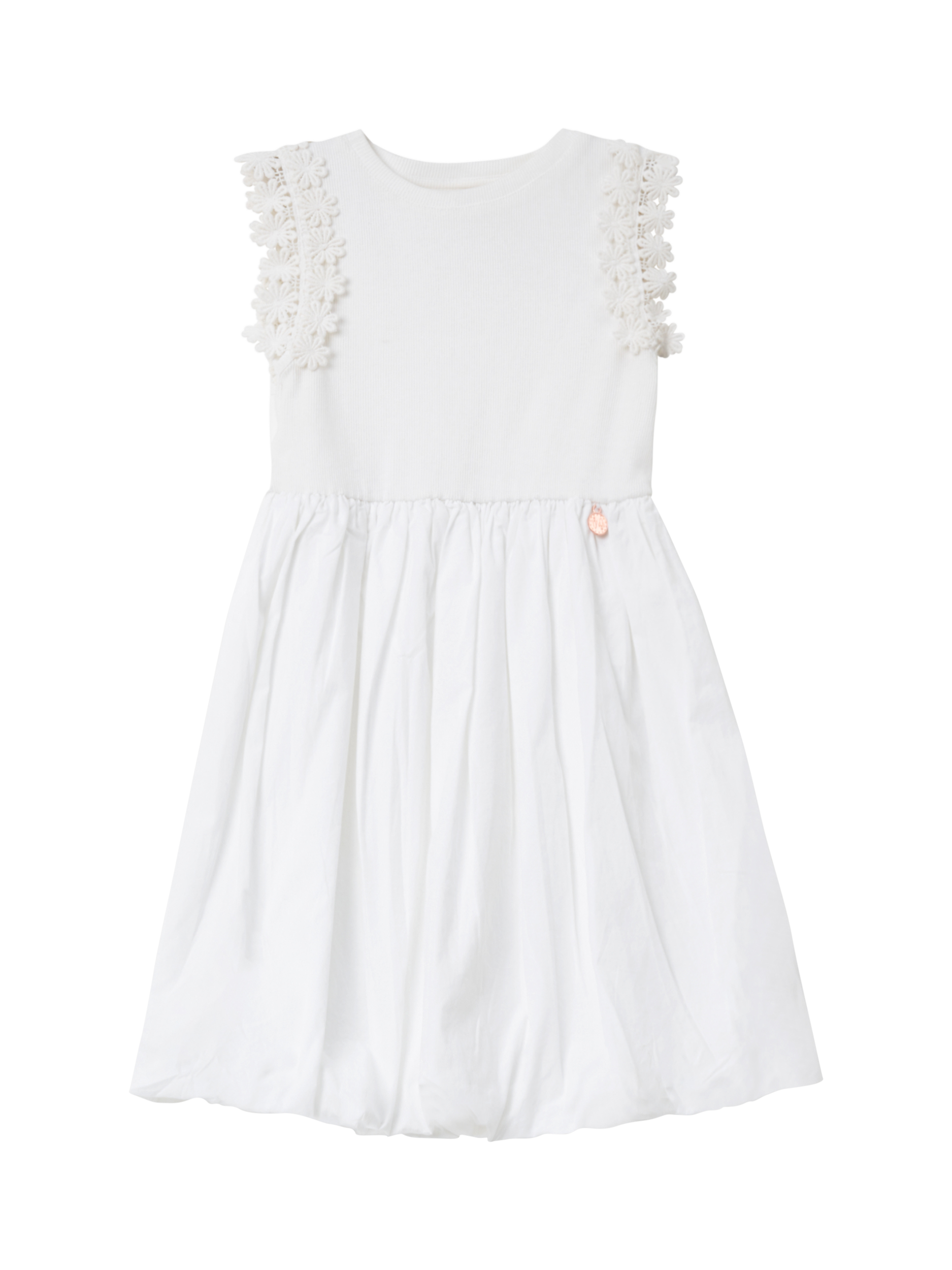 Product image 4 of 6, which shows Angel & Rocket Kids' Cotton Puffball Floral Sleeveless Dress, White, 3 years