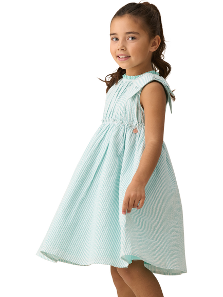 Angel & Rocket Kids' Giana Cotton Seersucker Striped Dress, Mint/White, Mint/White
