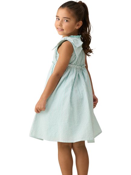 Angel & Rocket Kids' Giana Cotton Seersucker Striped Dress, Mint/White - view 2, Mint/White