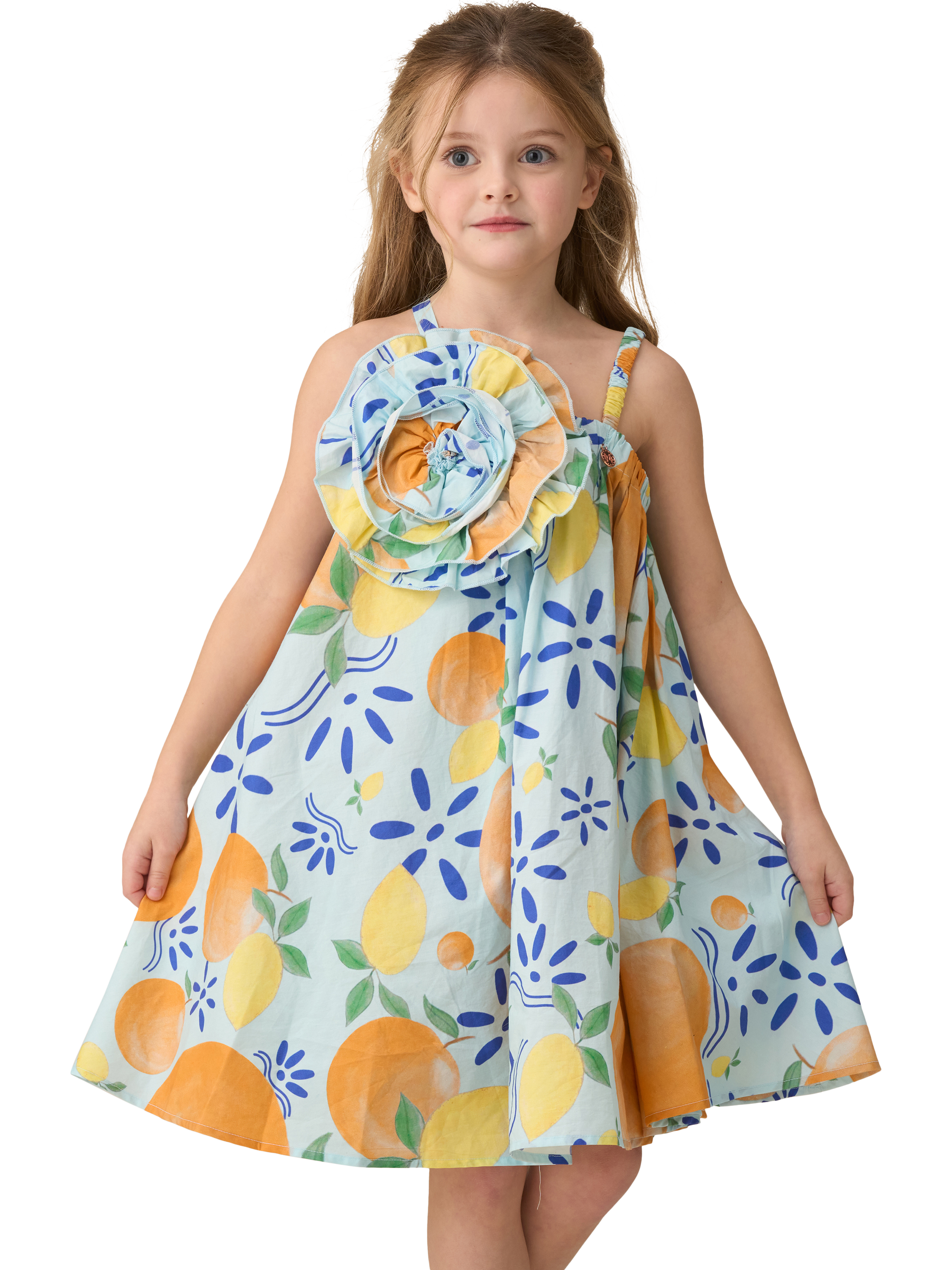 Product image 1 of 7, which shows Angel & Rocket Kids' Carrie Swing Corsage Dress, Multi, 3 years