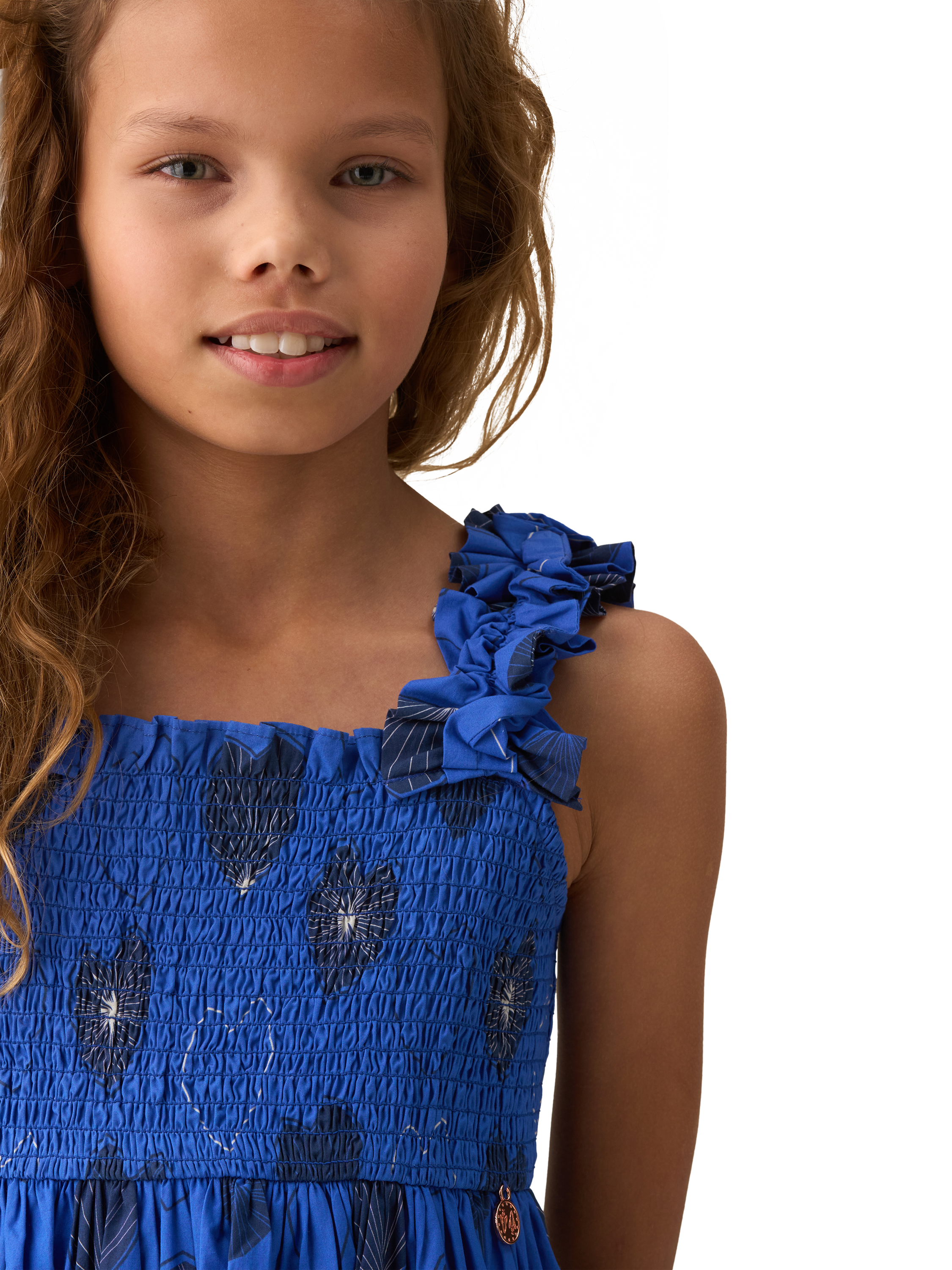 Product image 2 of 8, which shows Angel & Rocket Kids' Monique Cotton Tiered Printed Dress, Blue/Multi, 4 years