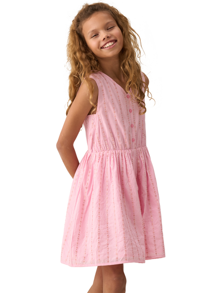 Angel & Rocket Kids' Cotton Embroidered Playsuit, Pink - view 2, Pink