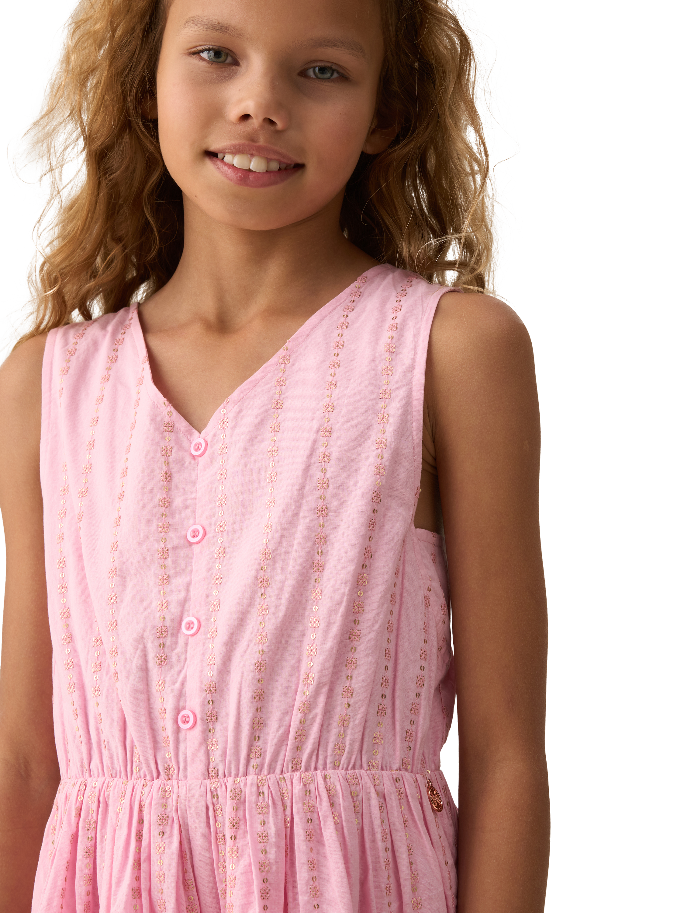 Product image 3 of 7, which shows Angel & Rocket Kids' Cotton Embroidered Playsuit, Pink, 3 years
