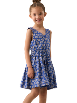 Angel & Rocket Kids' Cotton-Linen Fan Print Playsuit, Blue/Multi, Blue/Multi