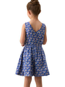 Angel & Rocket Kids' Cotton-Linen Fan Print Playsuit, Blue/Multi - view 2, Blue/Multi