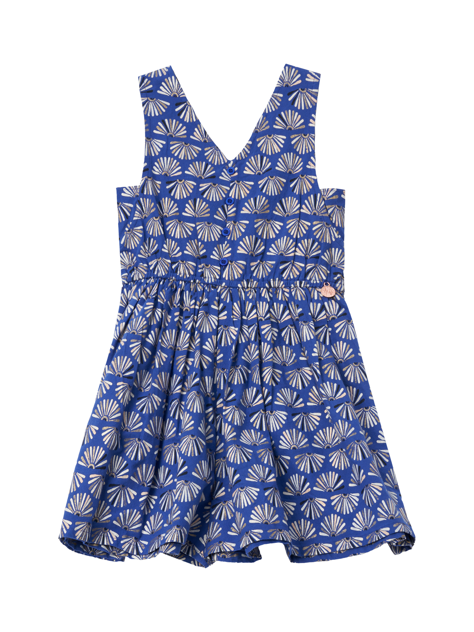 Product image 5 of 7, which shows Angel & Rocket Kids' Cotton-Linen Fan Print Playsuit, Blue/Multi, 3 years
