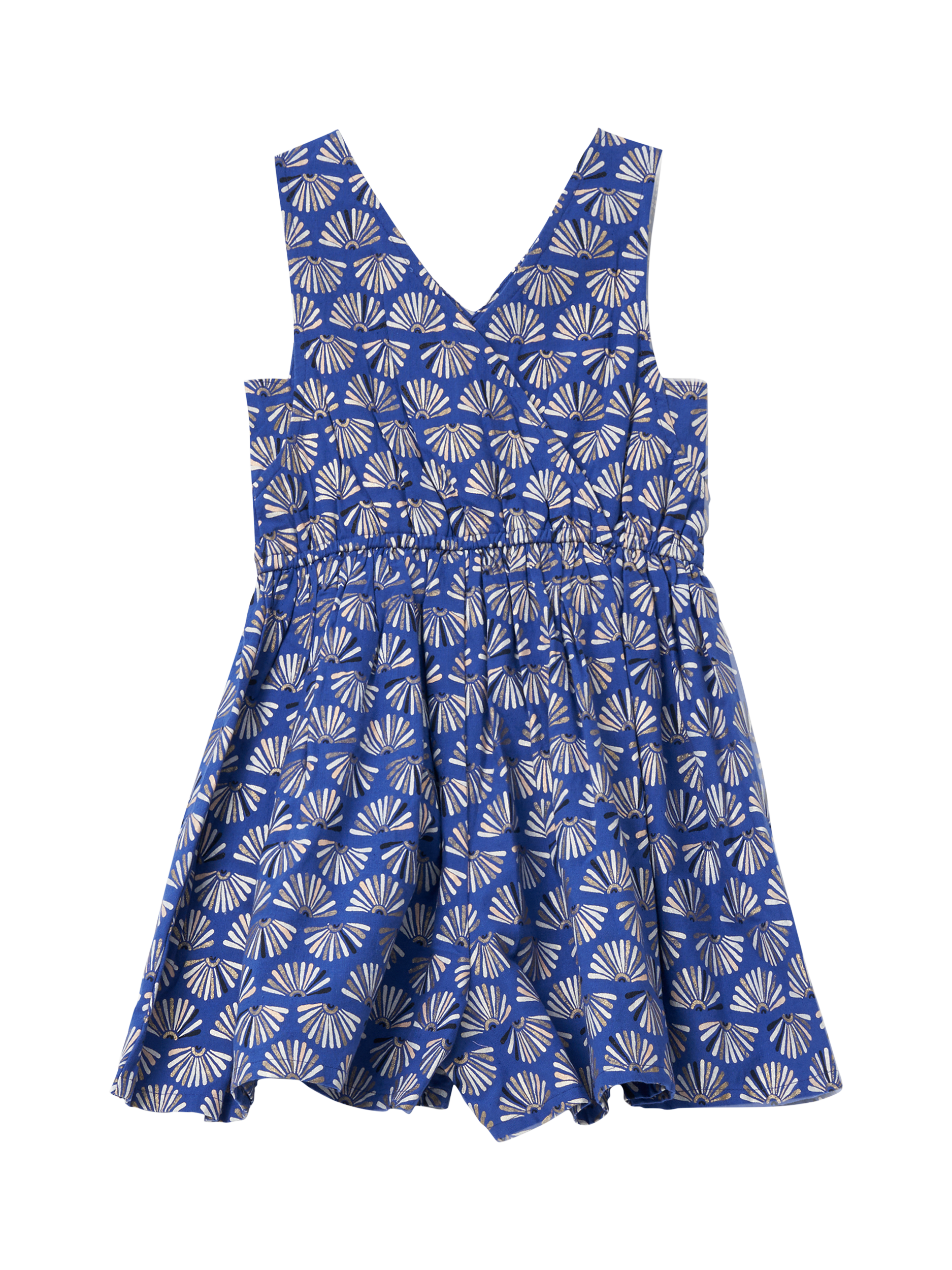 Product image 6 of 7, which shows Angel & Rocket Kids' Cotton-Linen Fan Print Playsuit, Blue/Multi, 3 years