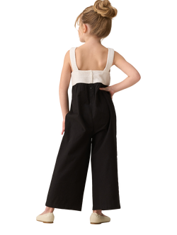 Angel & Rocket Kids' Crochet Linen Jumpsuit, Black/Multi - view 2, Black/Multi