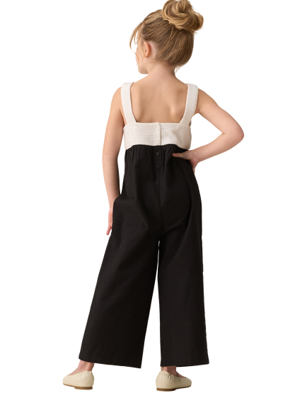 Angel & Rocket Kids' Crochet Linen Jumpsuit, Black/Multi - view 2, Black/Multi