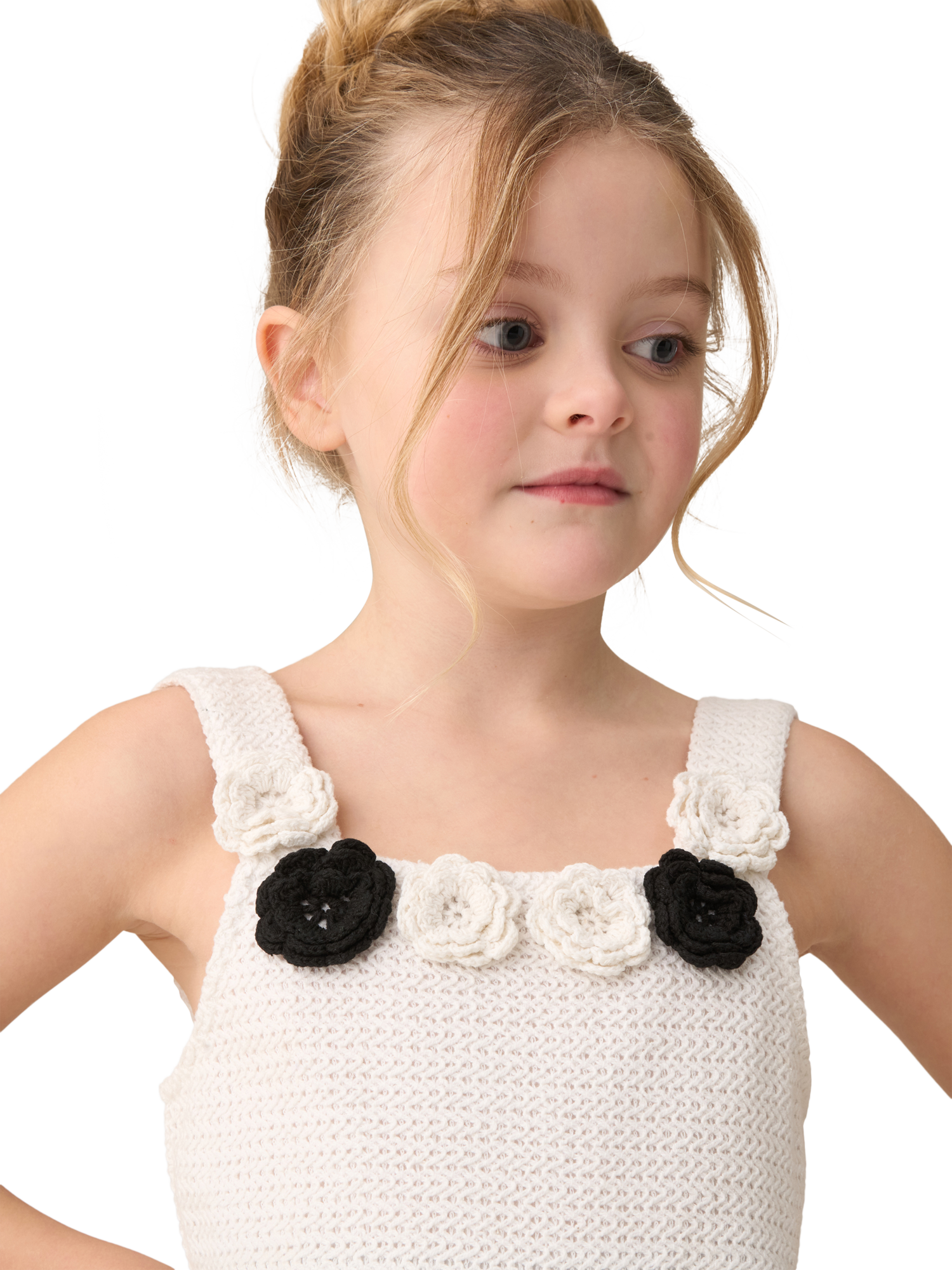 Product image 3 of 6, which shows Angel & Rocket Kids' Crochet Linen Jumpsuit, Black/Multi, 3 years