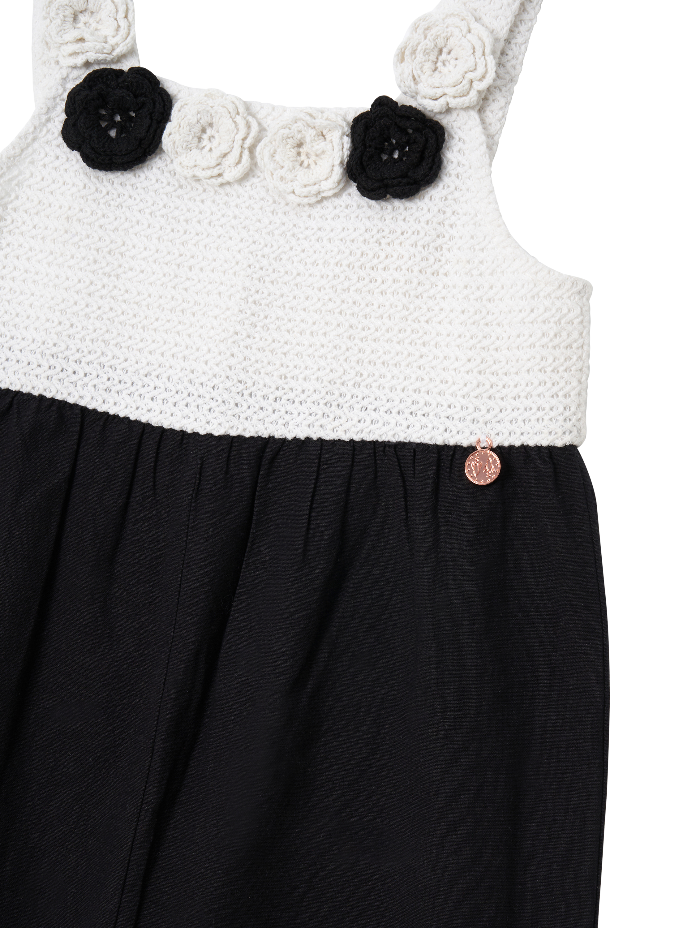 Product image 6 of 6, which shows Angel & Rocket Kids' Crochet Linen Jumpsuit, Black/Multi, 3 years
