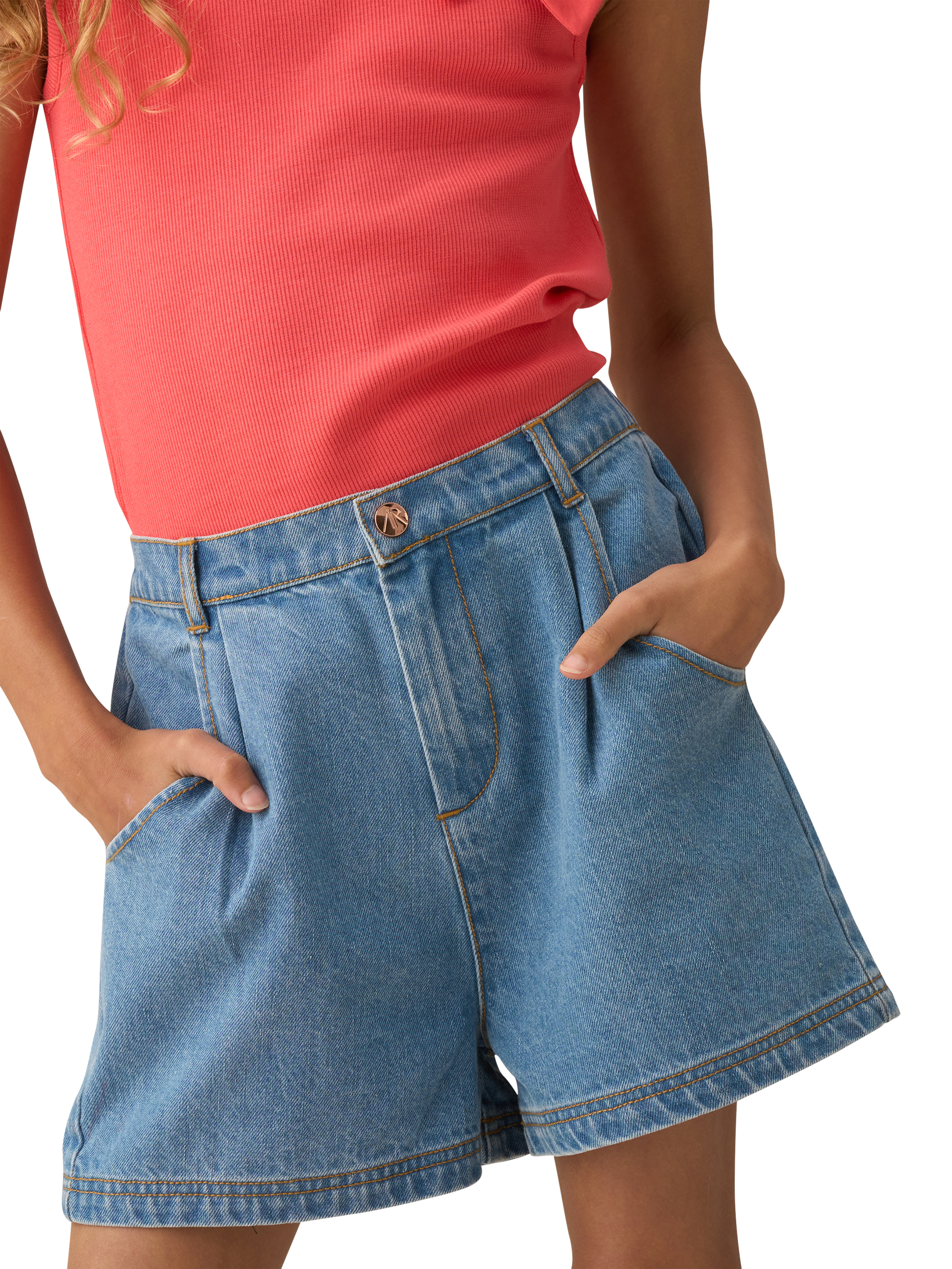 Product image 1 of 4, which shows Angel & Rocket Kids' Denim Shorts, Blue, 3 years