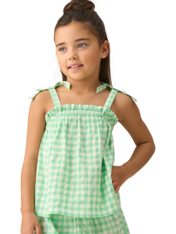 Angel & Rocket Kids' Seersucker Gingham Shirred Top, Green/White, Green/White