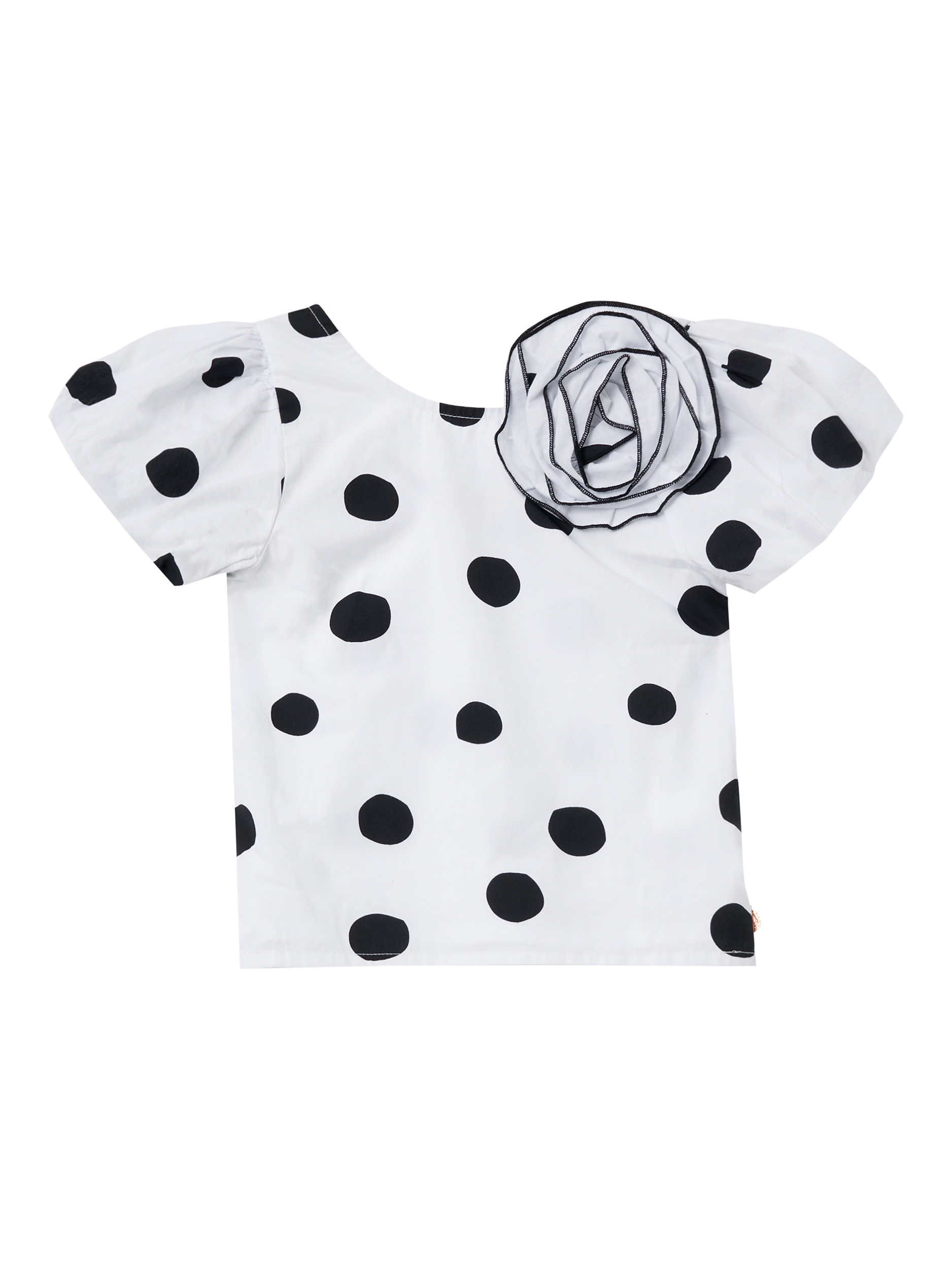Product image 4 of 6, which shows Angel & Rocket Kids' Amari Spotty Corsage Top, White/Black, 3 years